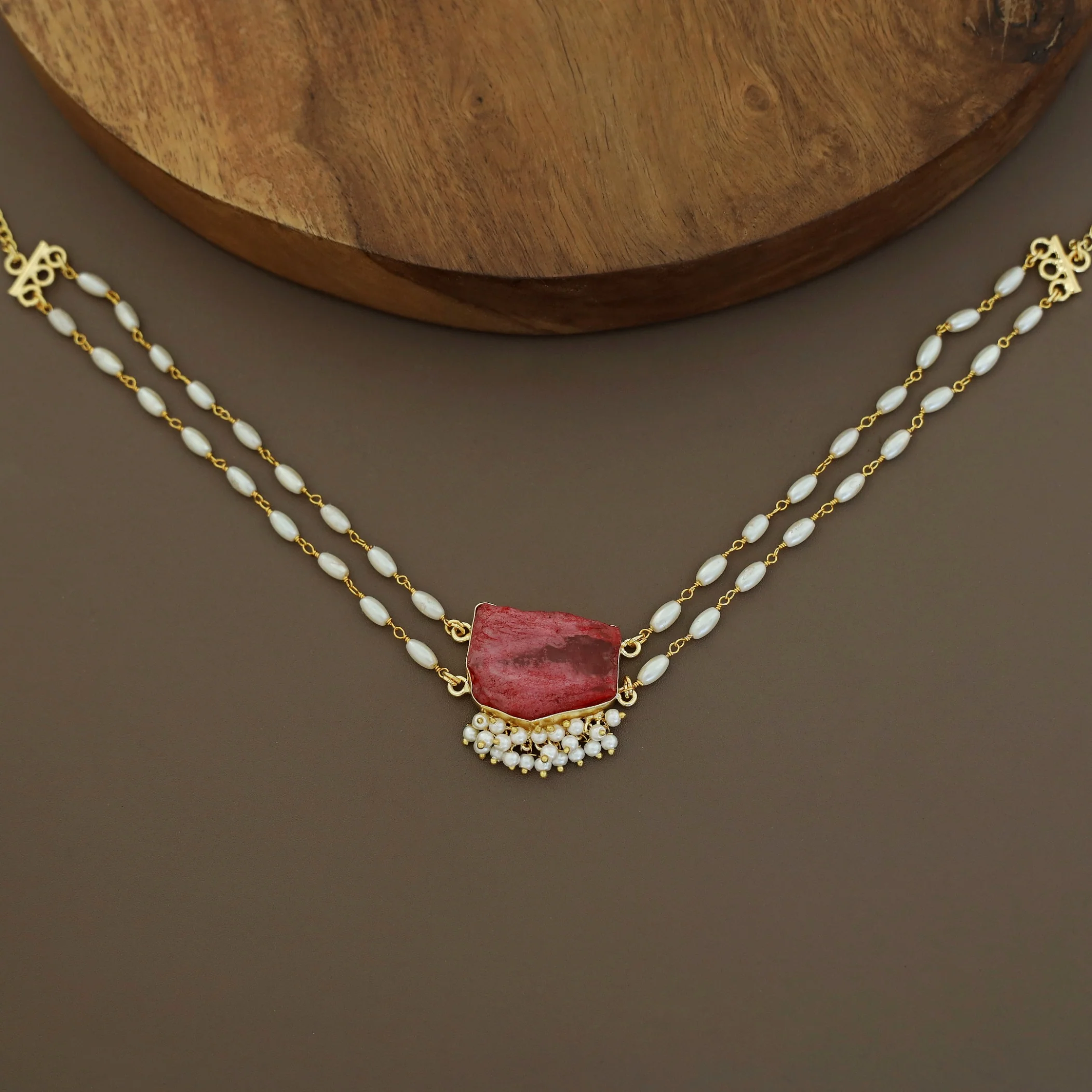 Rohi 2 Layer Cluster Pearl Dyed Stone Choker - Image 6