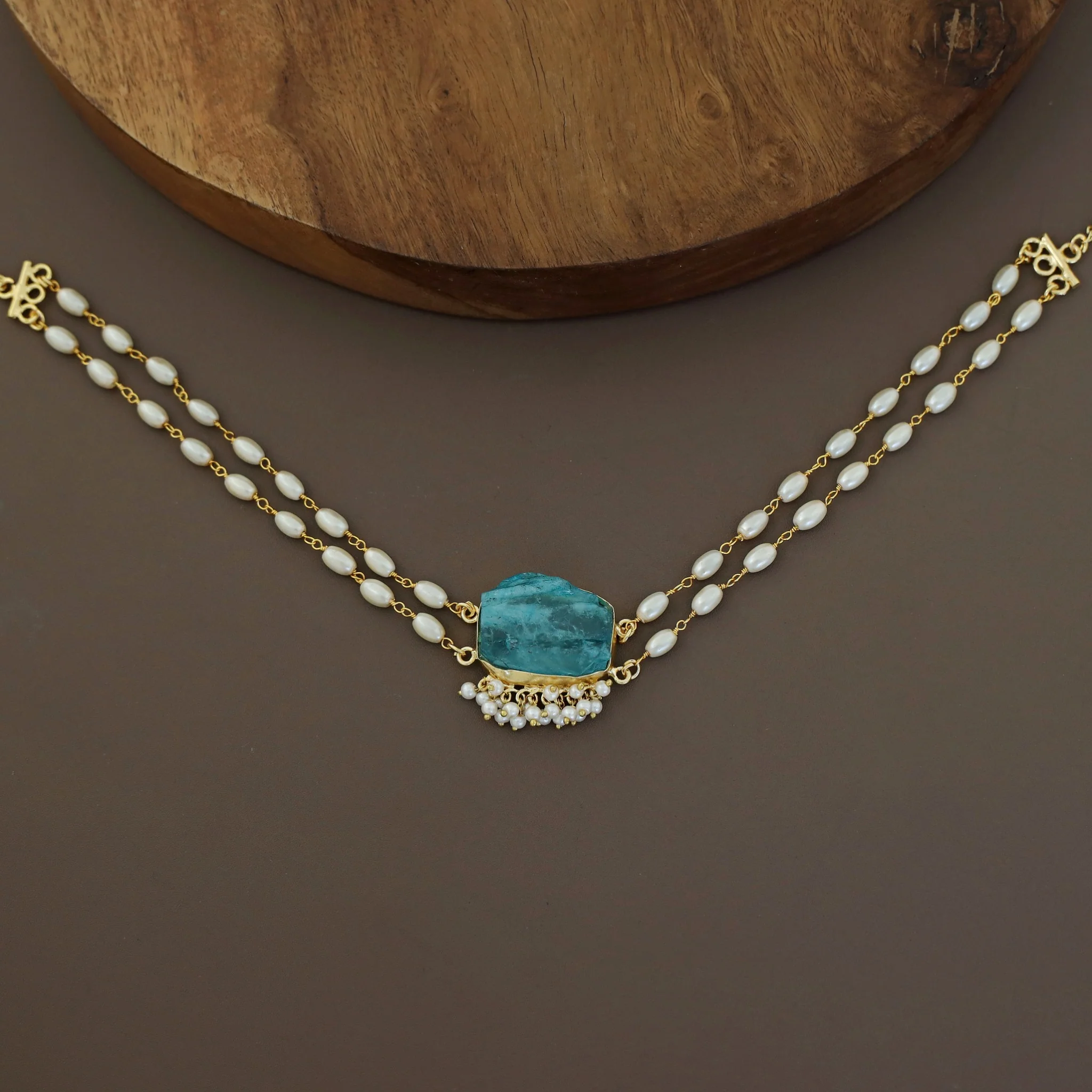 Rohi 2 Layer Cluster Pearl Dyed Stone Choker - Image 7