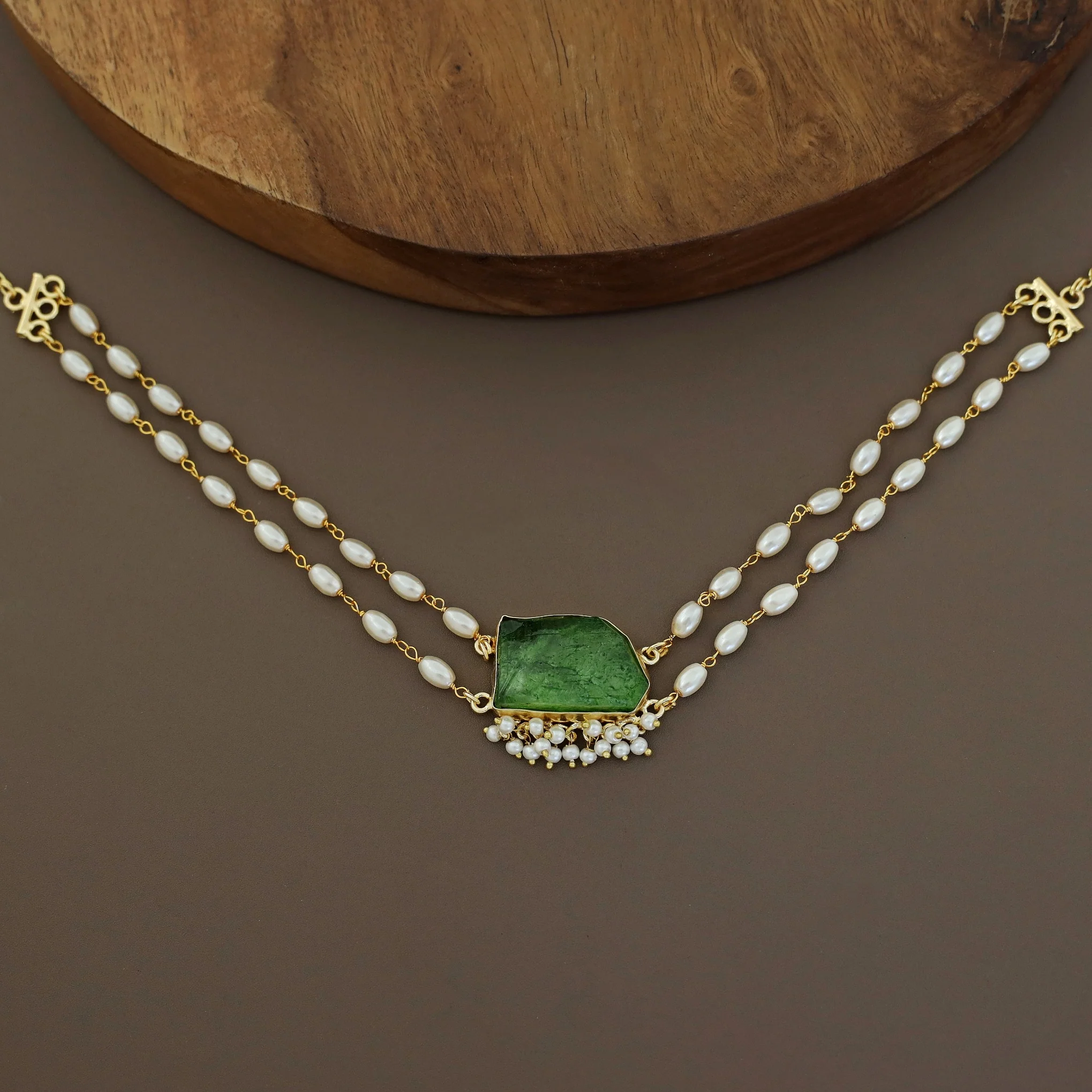 Rohi 2 Layer Cluster Pearl Dyed Stone Choker - Image 8