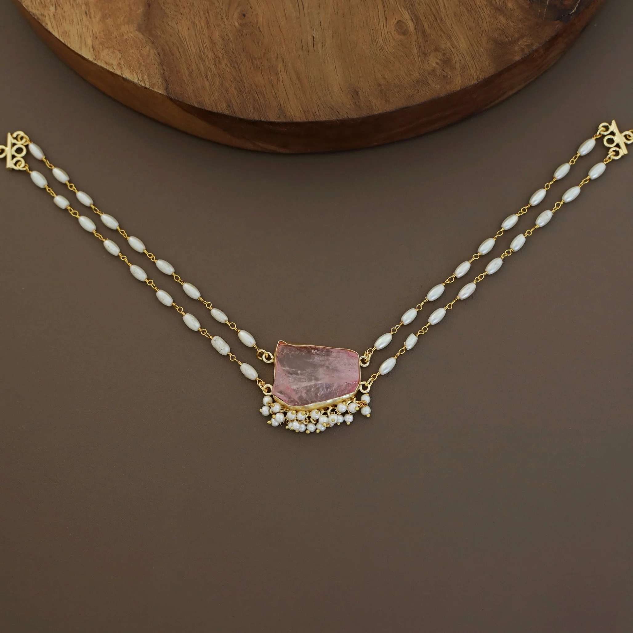 Rohi 2 Layer Cluster Pearl Dyed Stone Choker - Image 9