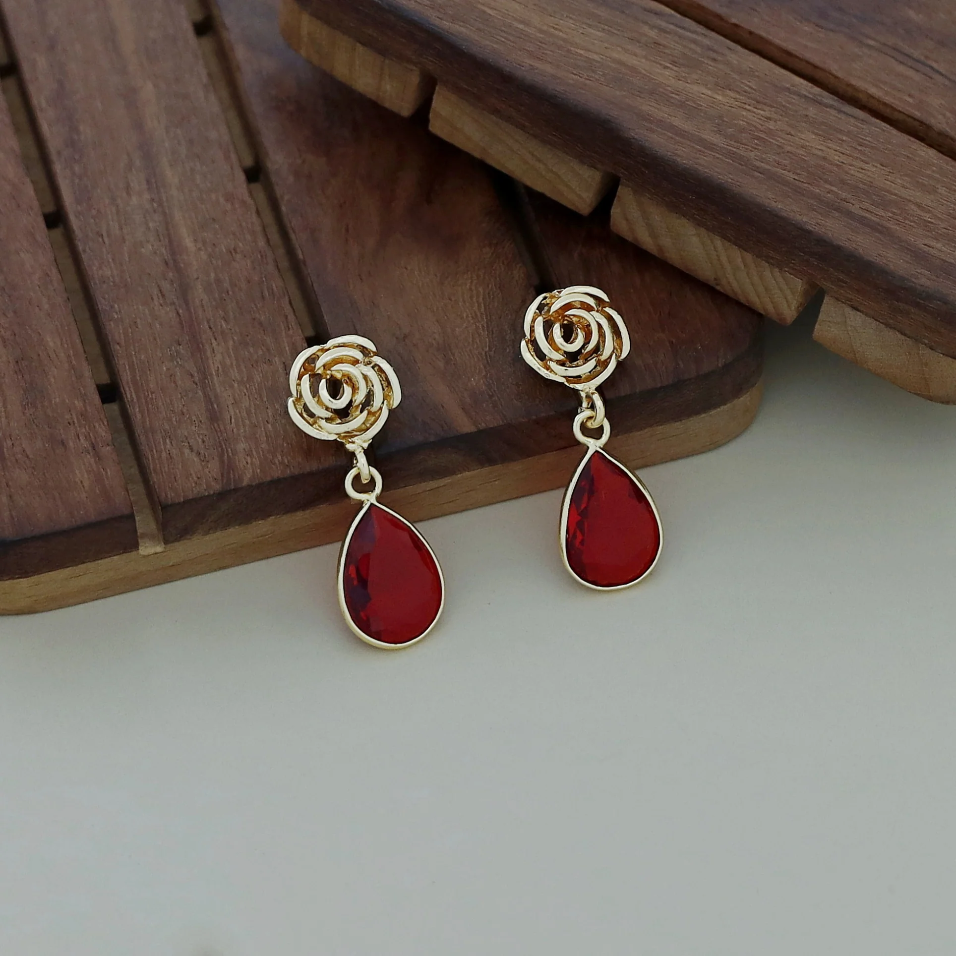 Rosette Drop Glossy Earring - Image 2