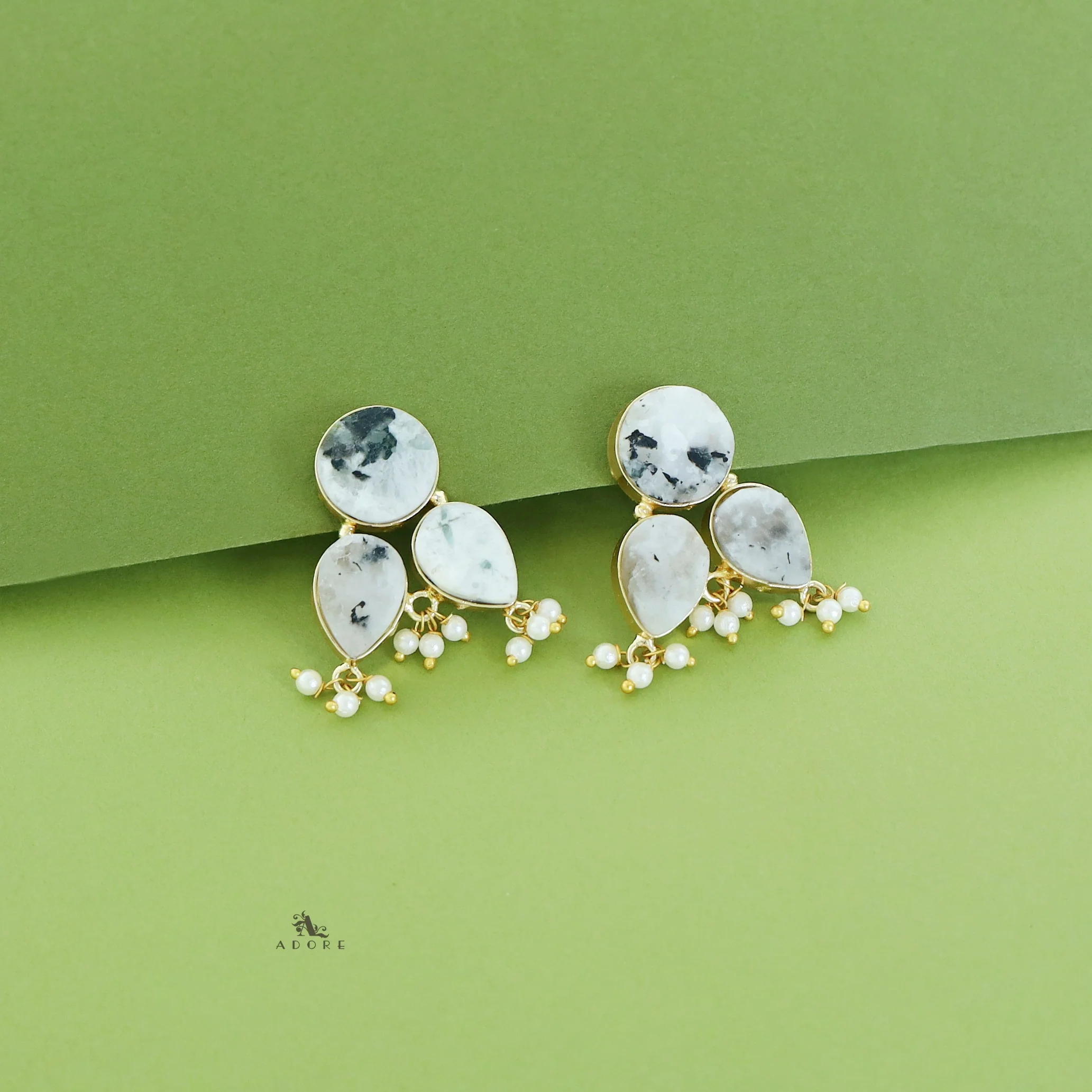 Ruby Tri Raw Stone Pearl Earring - Image 10