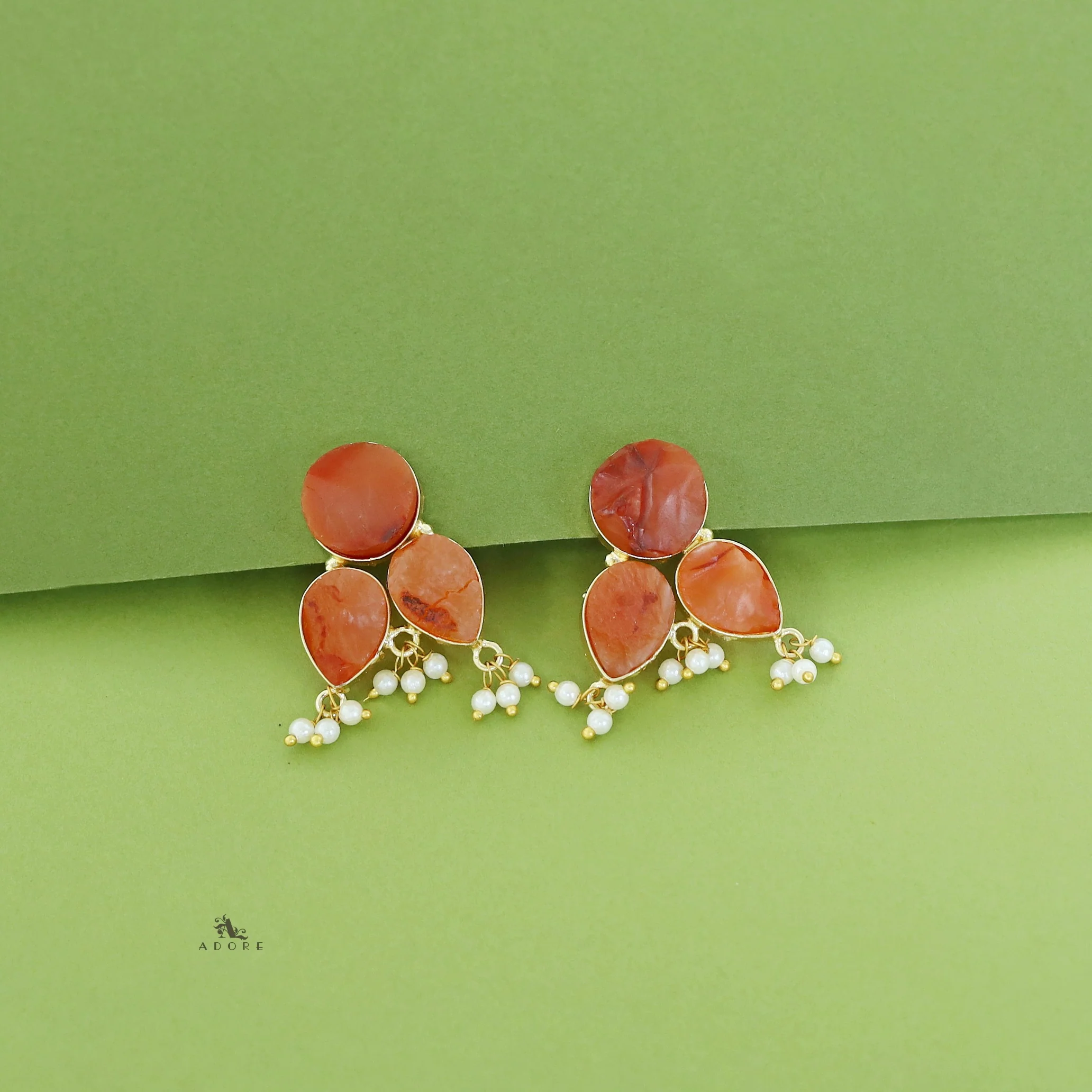 Ruby Tri Raw Stone Pearl Earring - Image 11