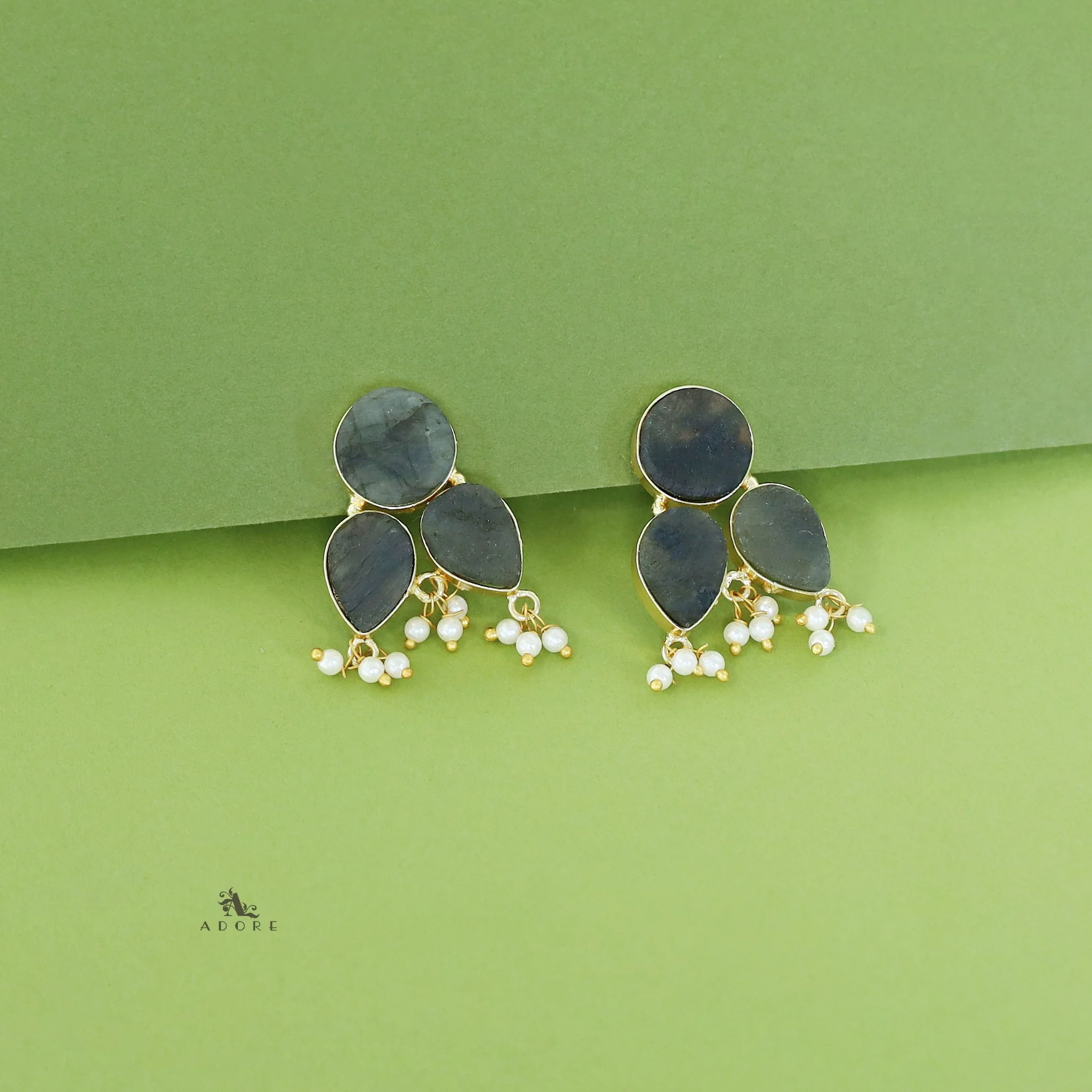 Ruby Tri Raw Stone Pearl Earring - Image 12