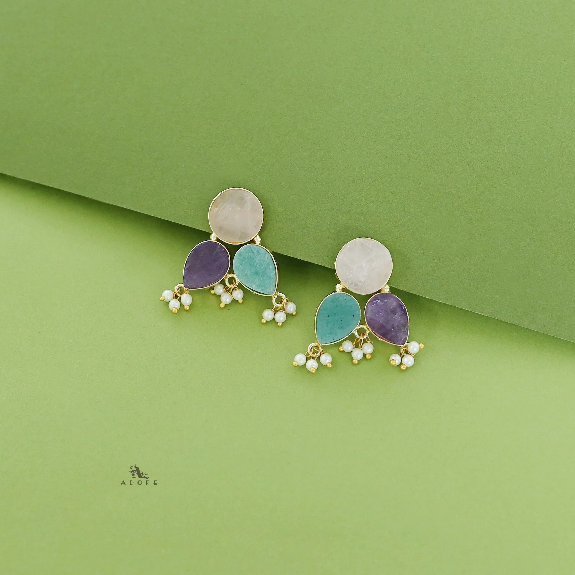 Ruby Tri Raw Stone Pearl Earring - Image 15
