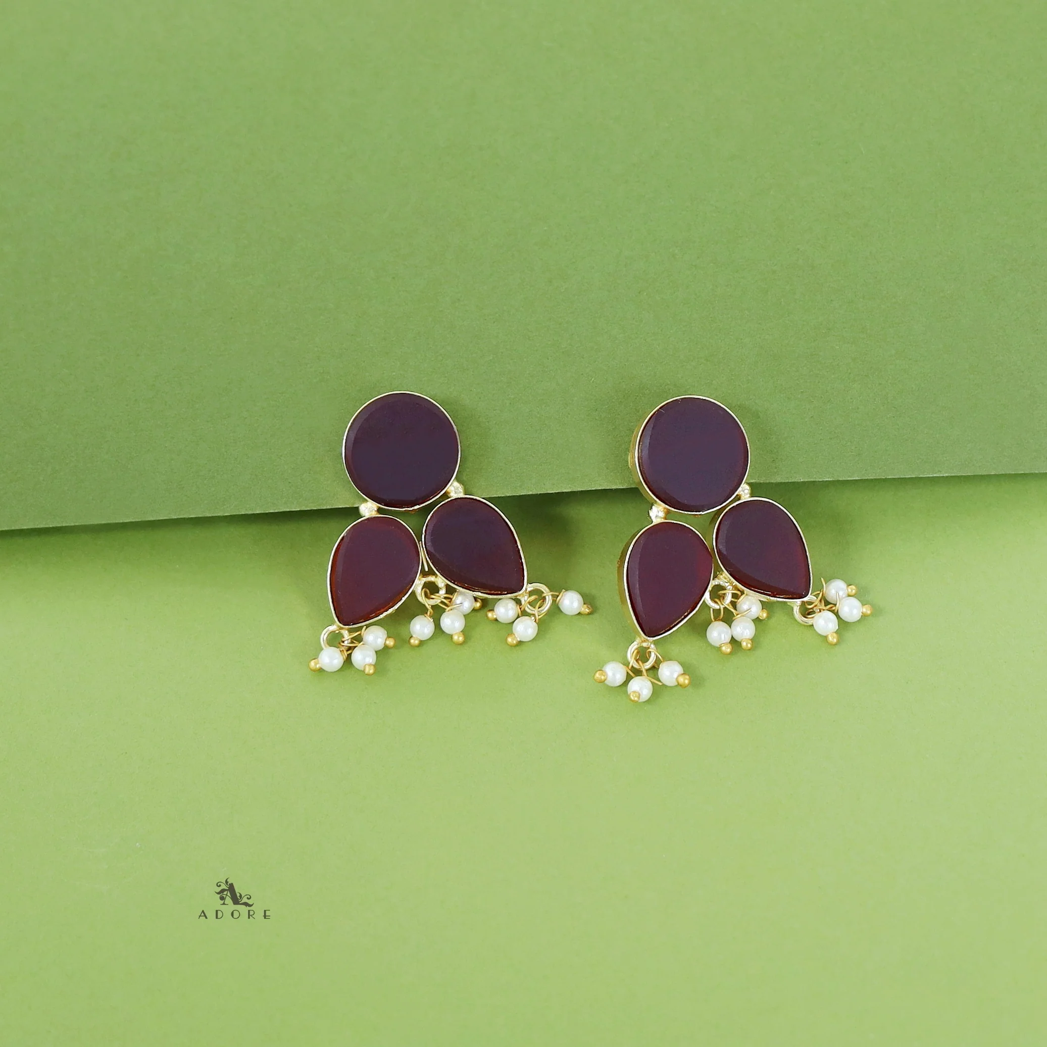 Ruby Tri Raw Stone Pearl Earring - Image 3