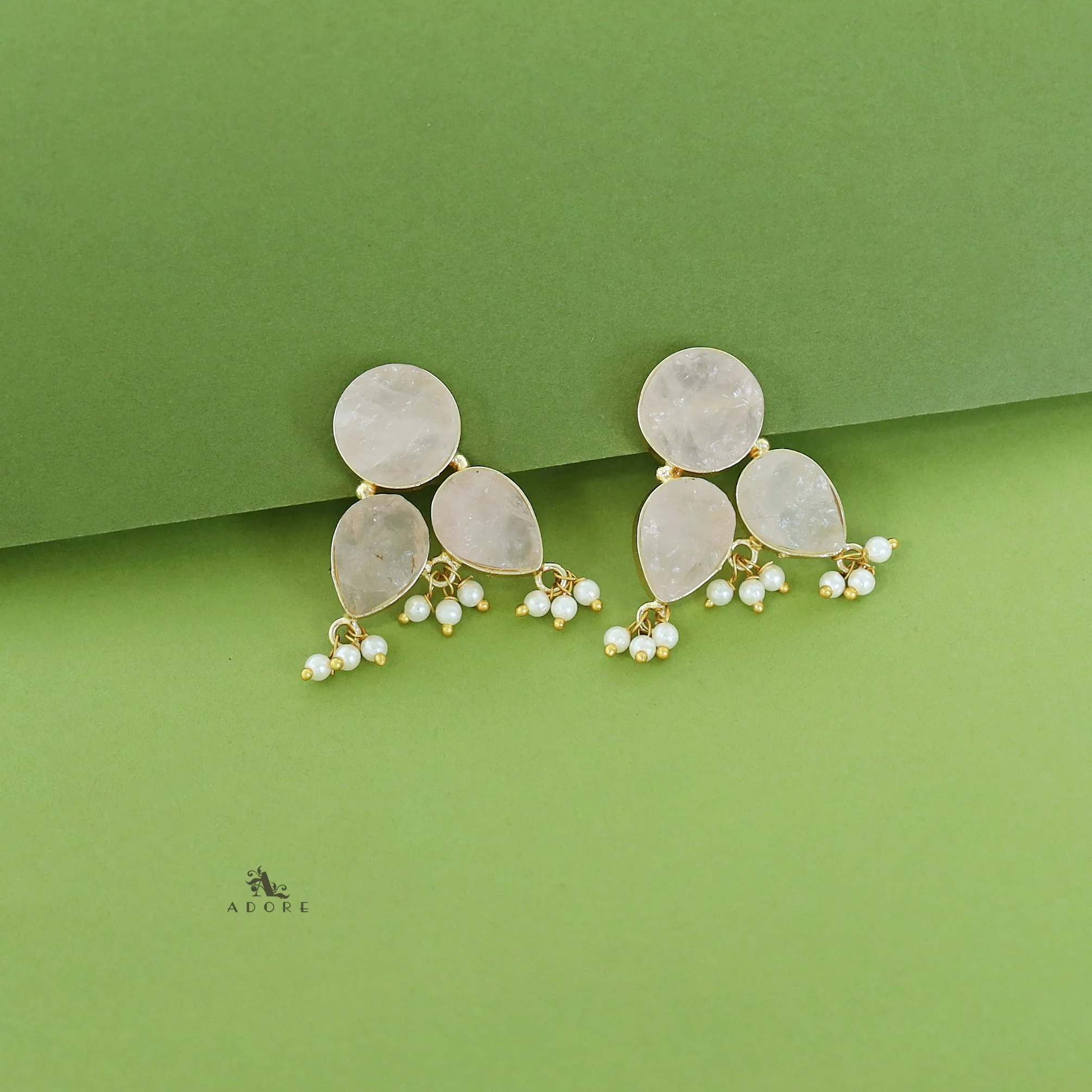Ruby Tri Raw Stone Pearl Earring - Image 5
