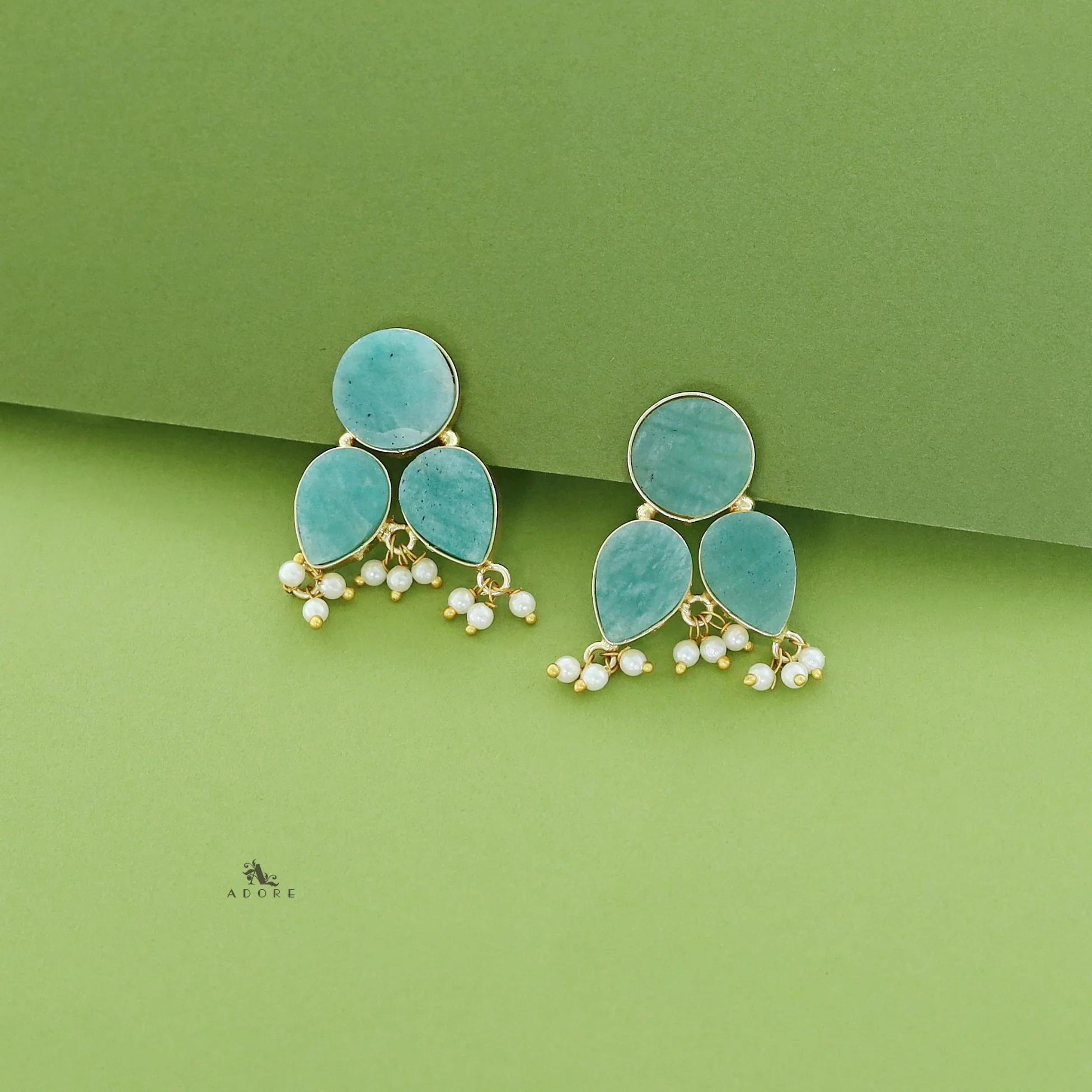 Ruby Tri Raw Stone Pearl Earring - Image 6