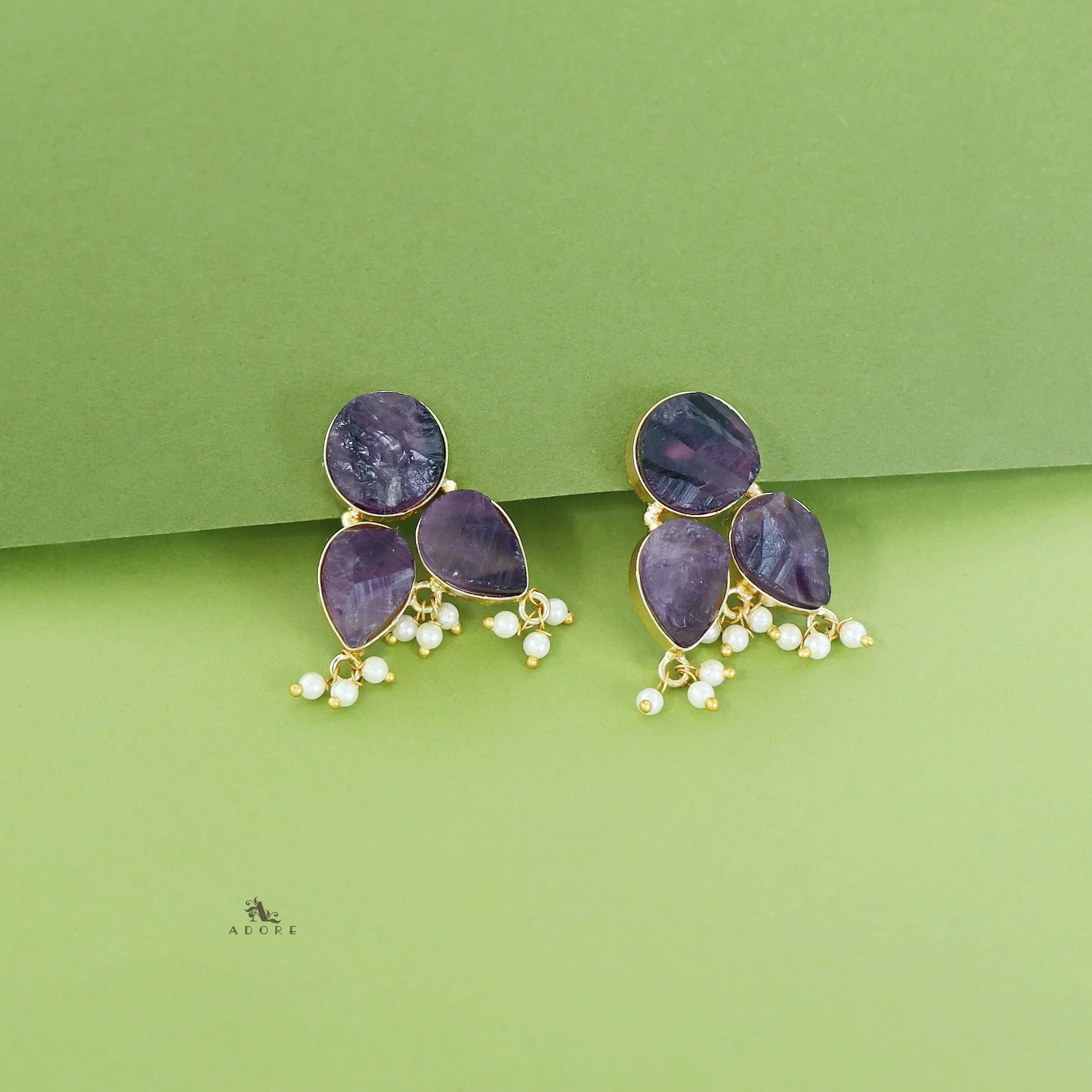 Ruby Tri Raw Stone Pearl Earring - Image 7