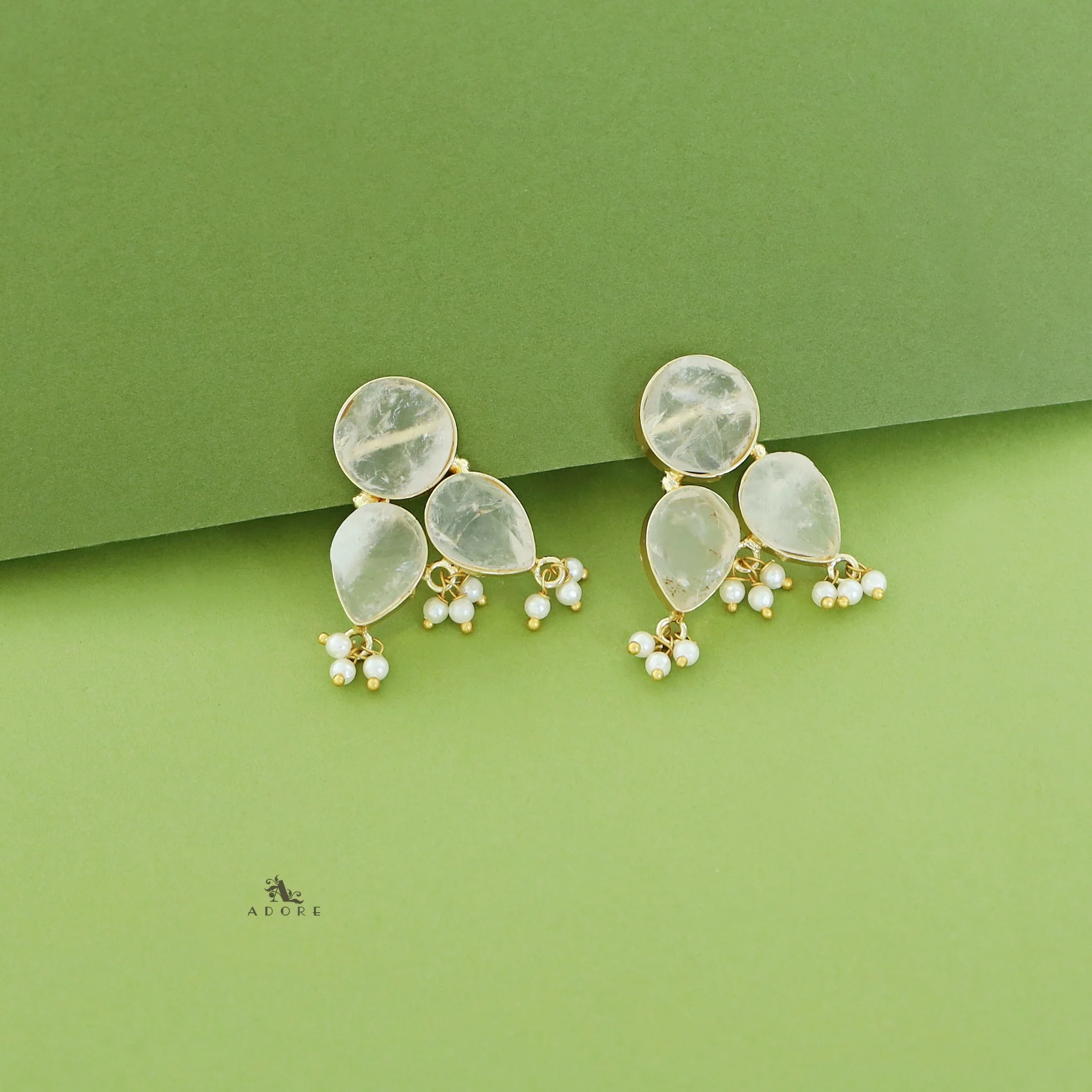 Ruby Tri Raw Stone Pearl Earring - Image 8