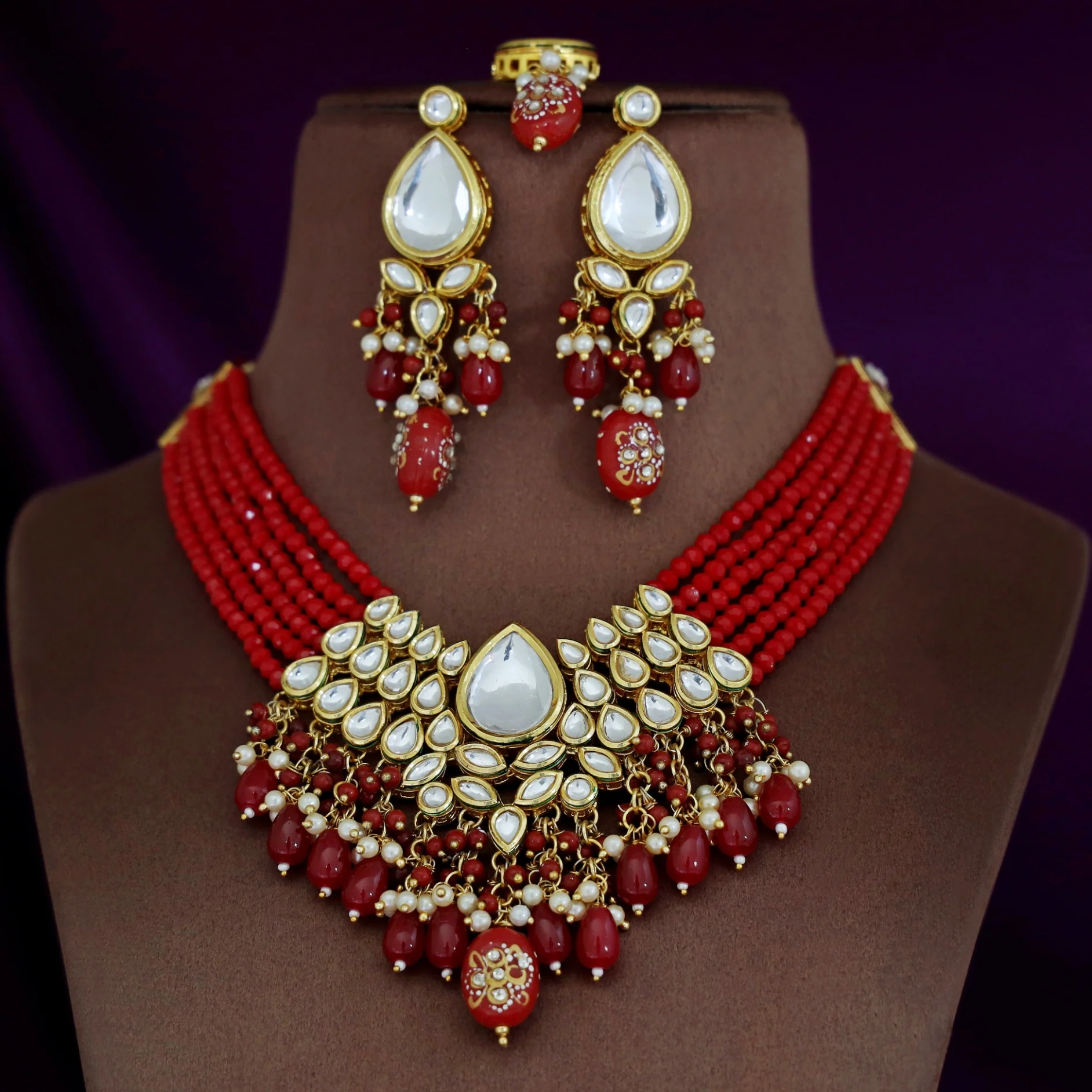 Rudie Kundan Neckpiece With Earring + Tikka - Image 2