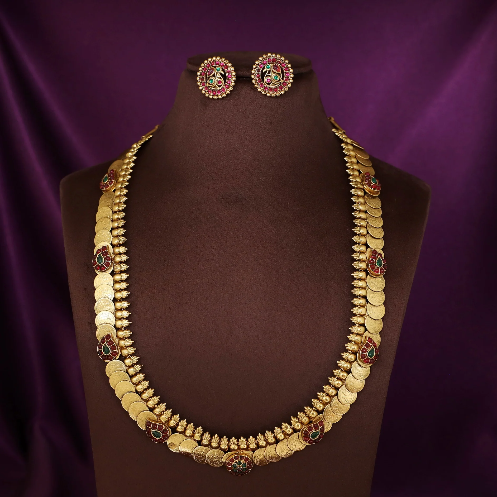 Rudrika Mango Kashi Long Neckpiece With Earring - Image 3