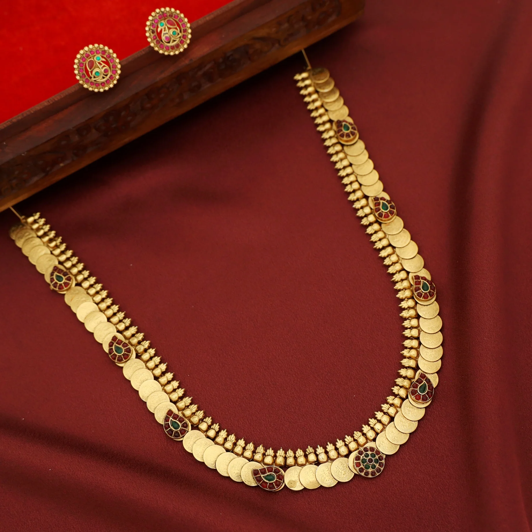 Rudrika Mango Kashi Long Neckpiece With Earring - Image 4