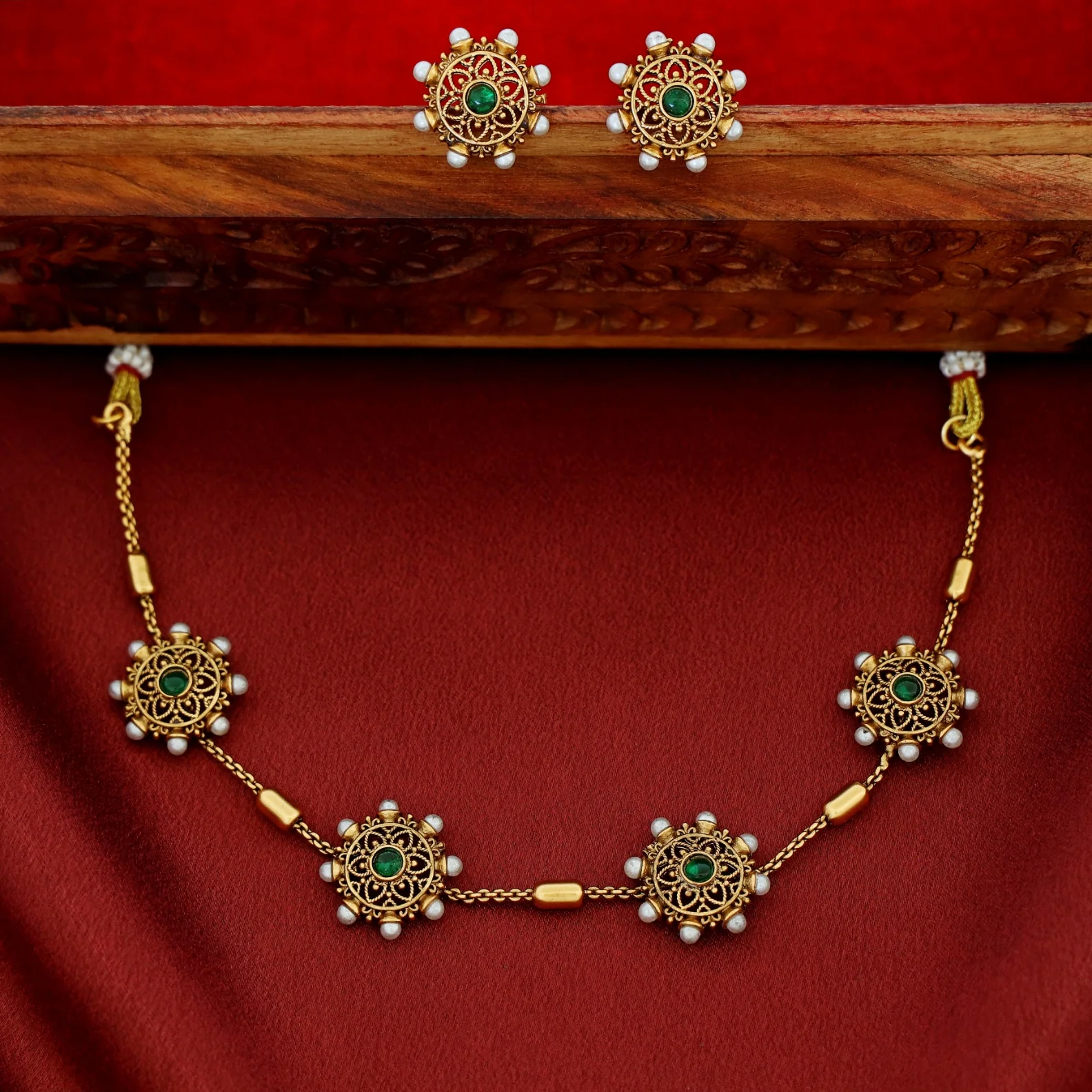 Rudvika Pearl Floral Maheera Choker with Stud - Image 3
