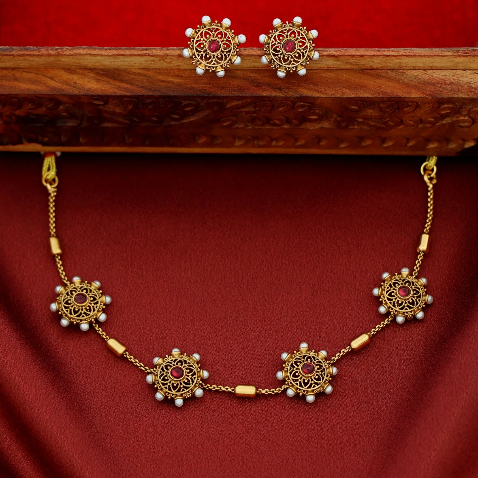 Rudvika Pearl Floral Maheera Choker with Stud - Image 4