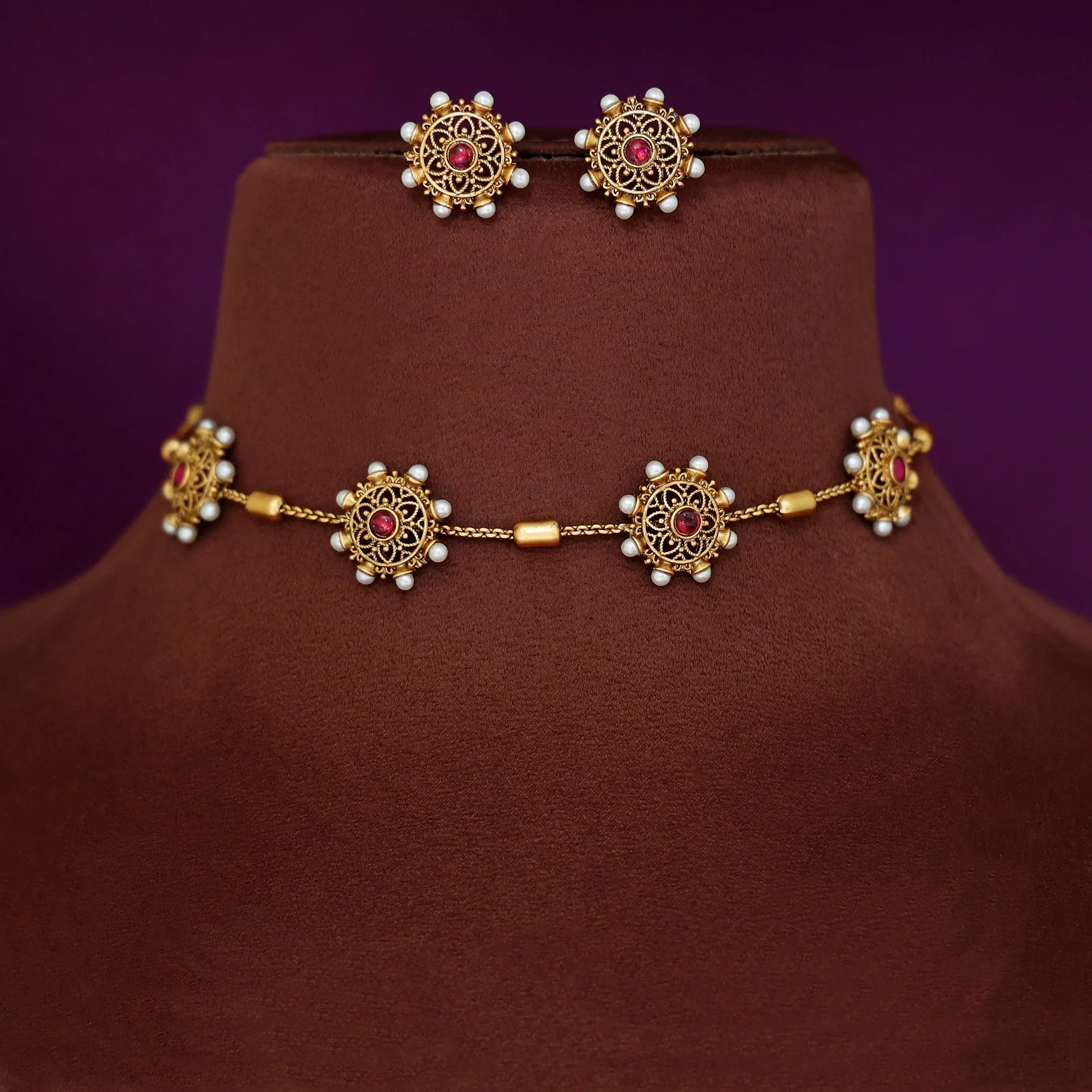 Rudvika Pearl Floral Maheera Choker with Stud - Image 5