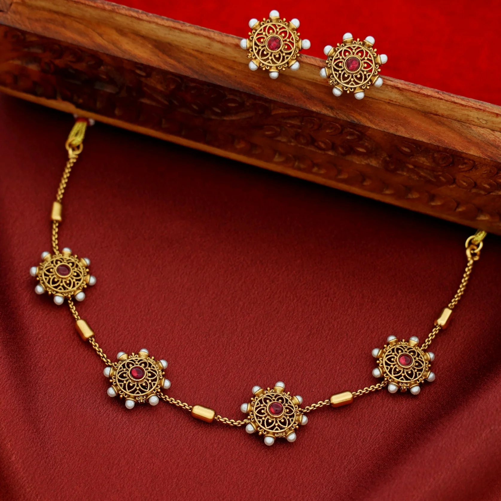 Rudvika Pearl Floral Maheera Choker with Stud - Image 6