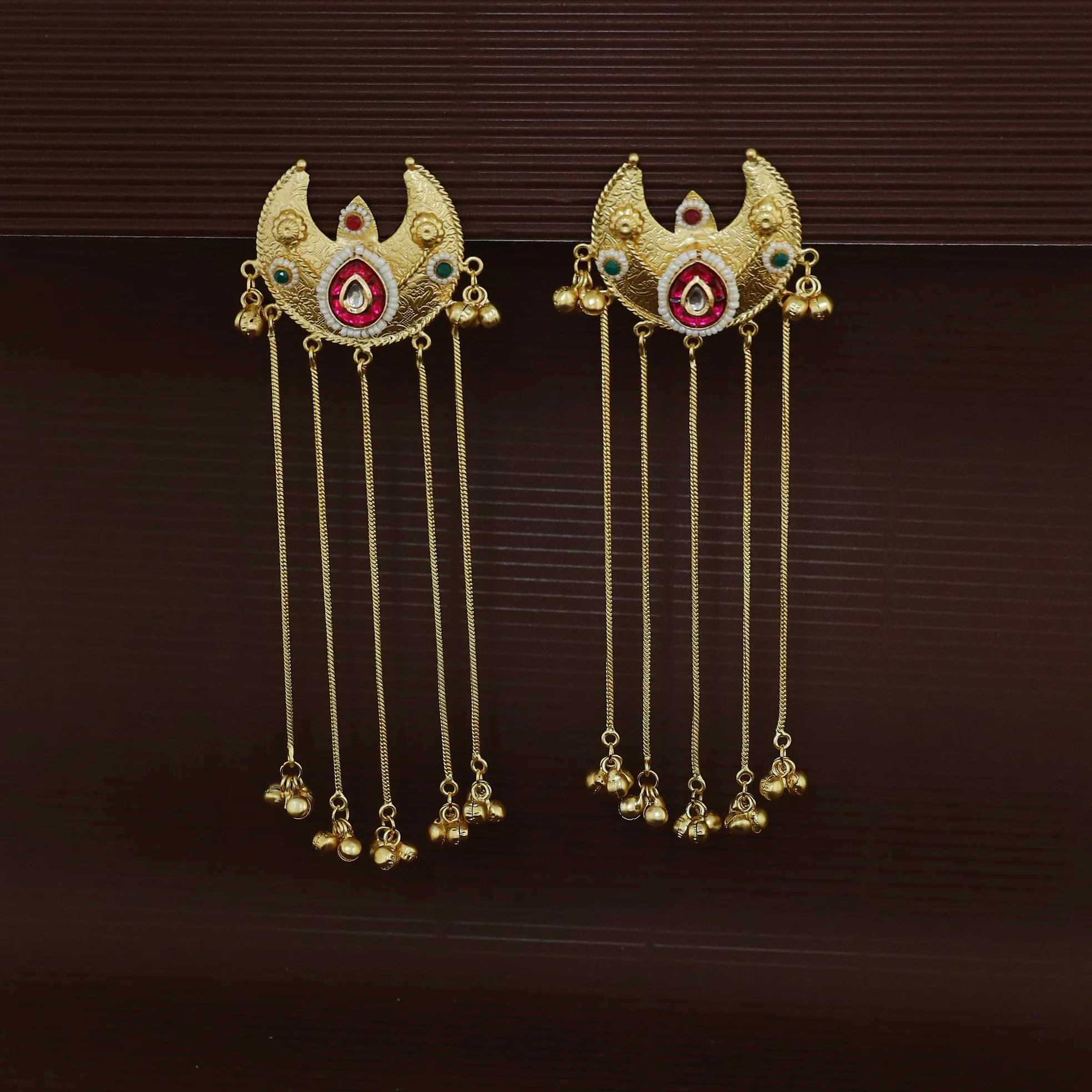 Rupinder 5 Hanging Ghungroo Half Moon Earring - Image 3