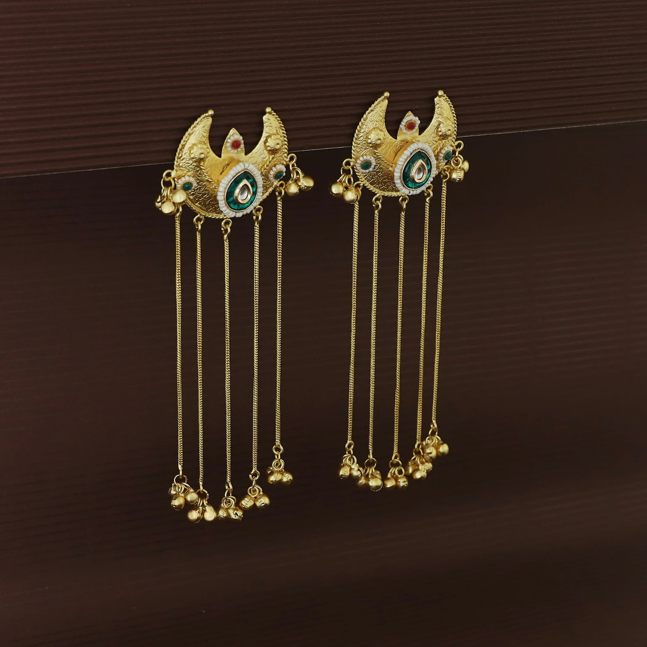 Rupinder 5 Hanging Ghungroo Half Moon Earring - Image 4