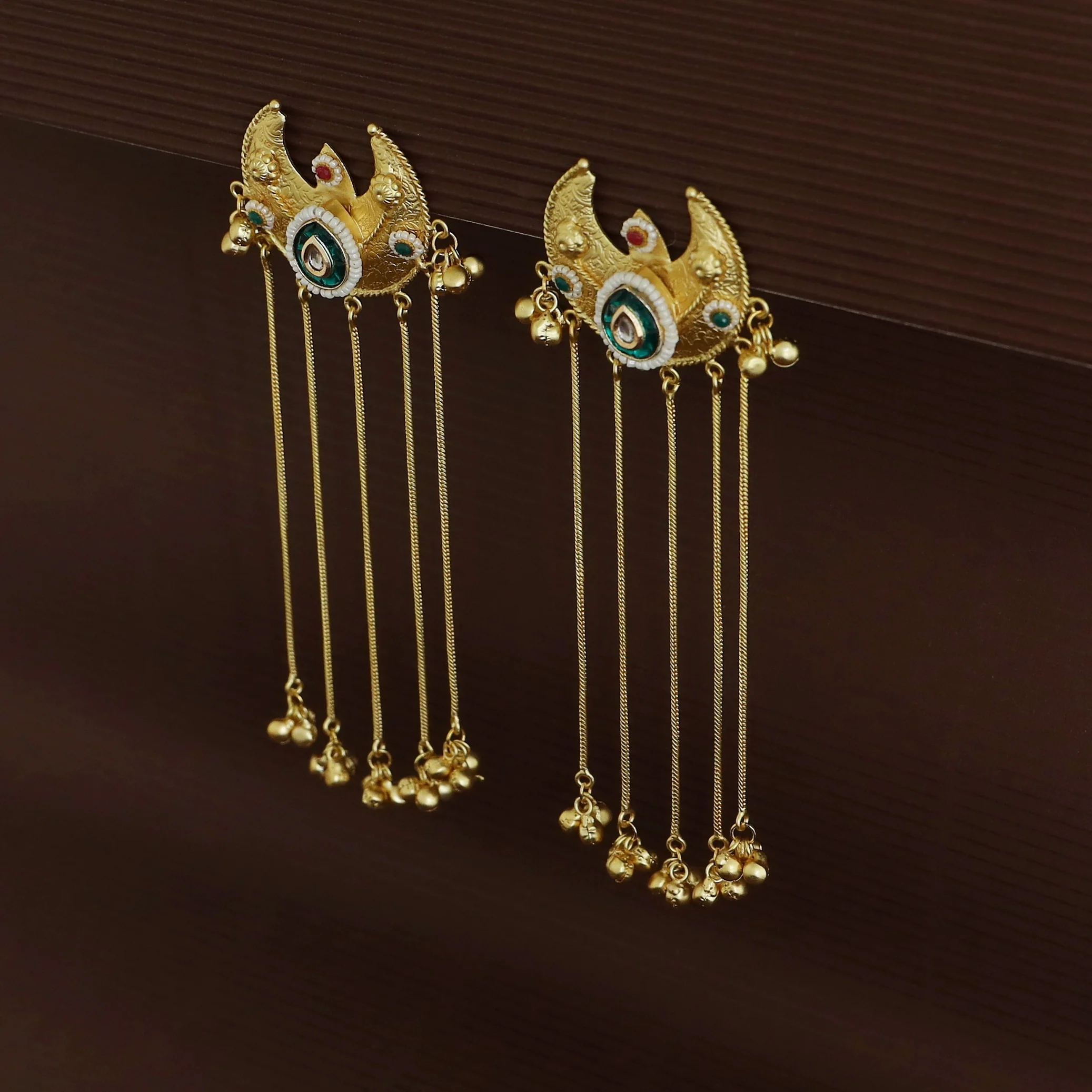 Rupinder 5 Hanging Ghungroo Half Moon Earring - Image 5