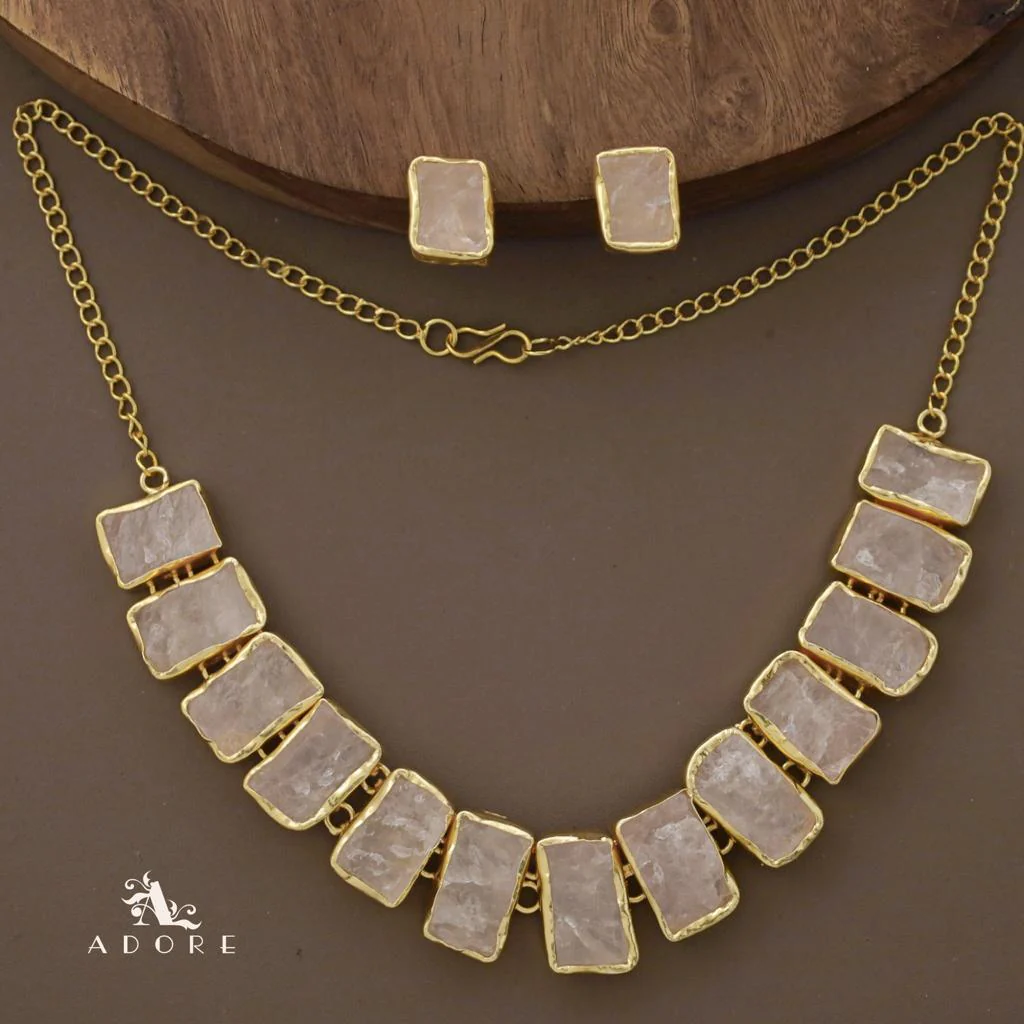 Rushika Rectangle Raw Stone Short Neckpiece With Stud - Image 16