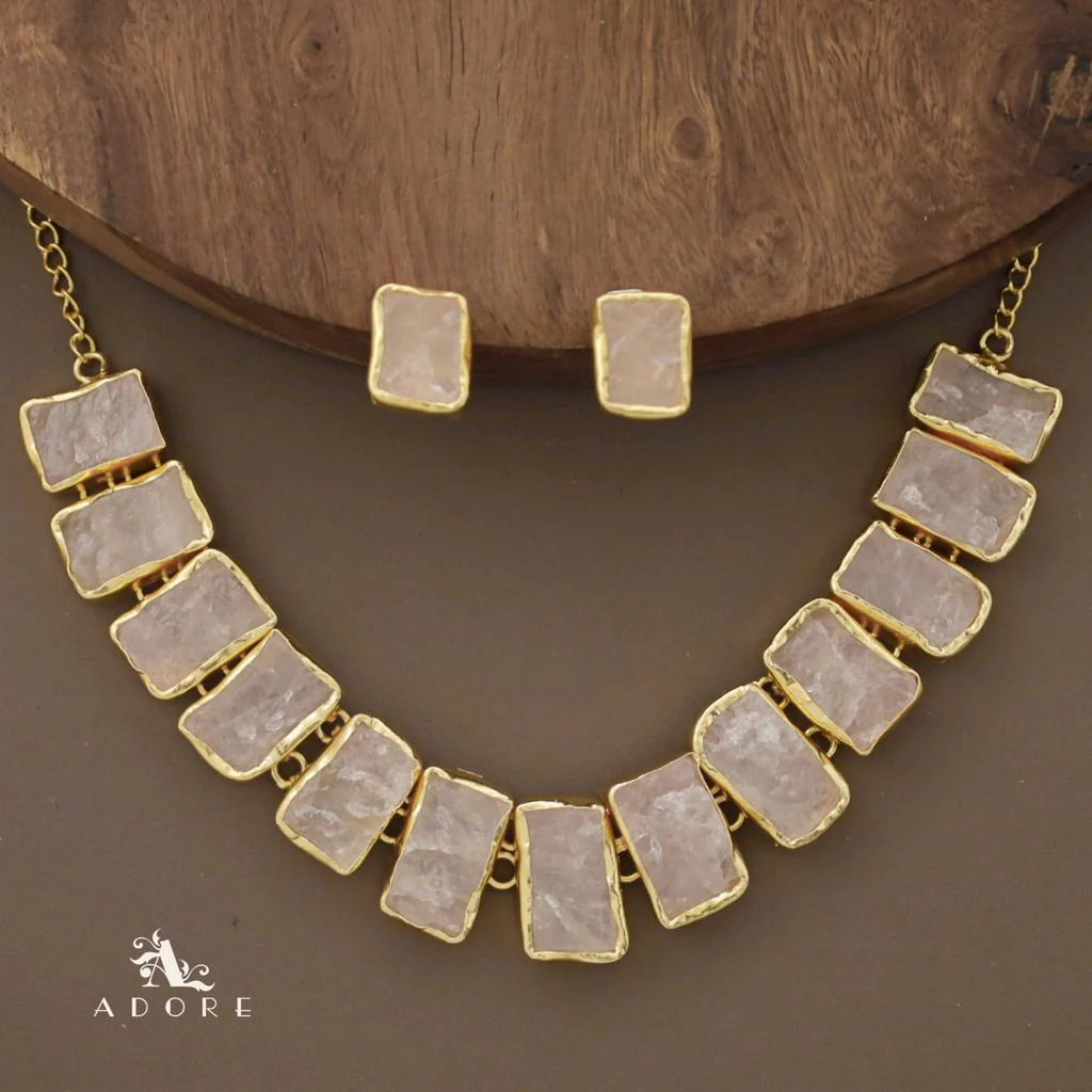 Rushika Rectangle Raw Stone Short Neckpiece With Stud - Image 17