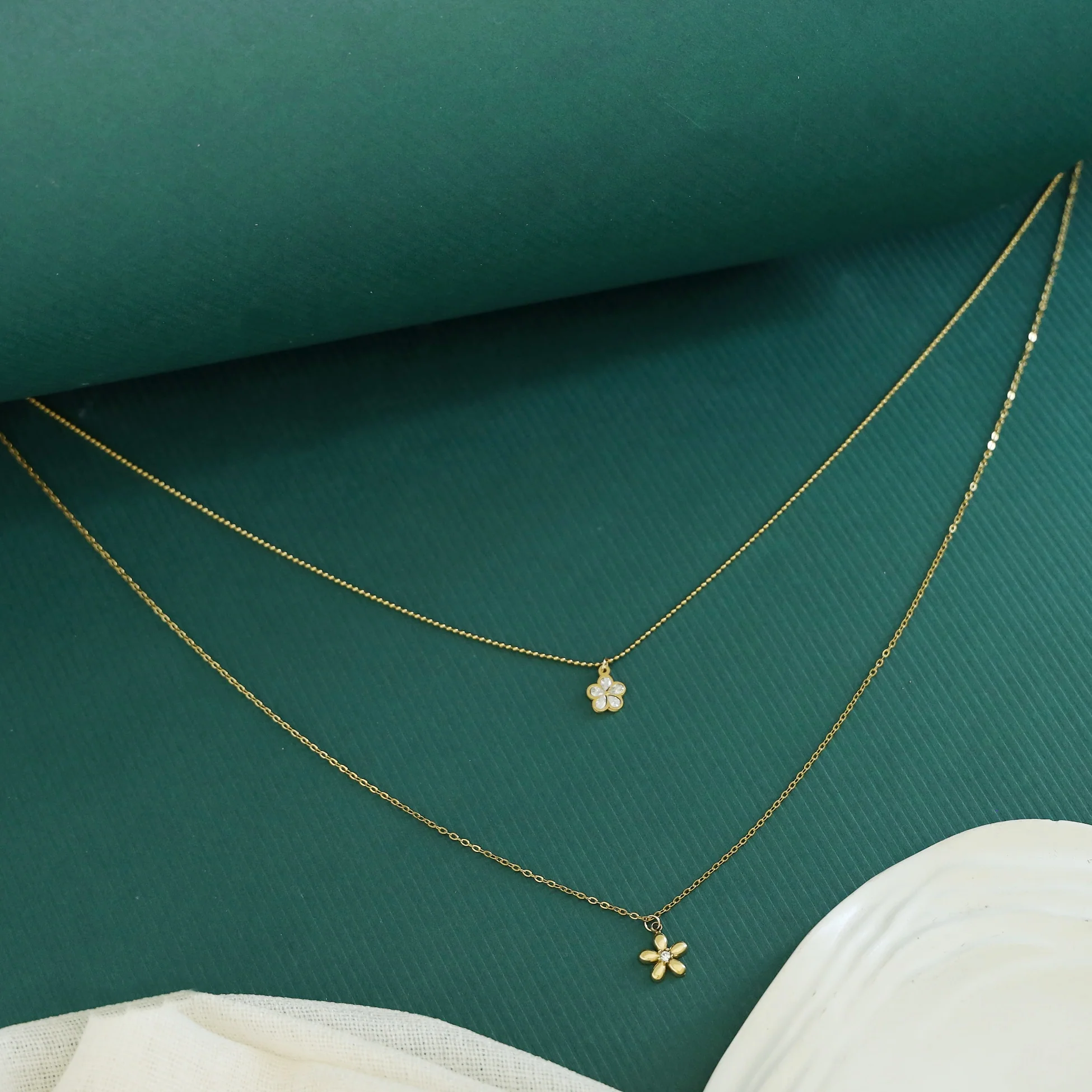 Saani 2 Layer Dual Flower Neckpiece - Image 3