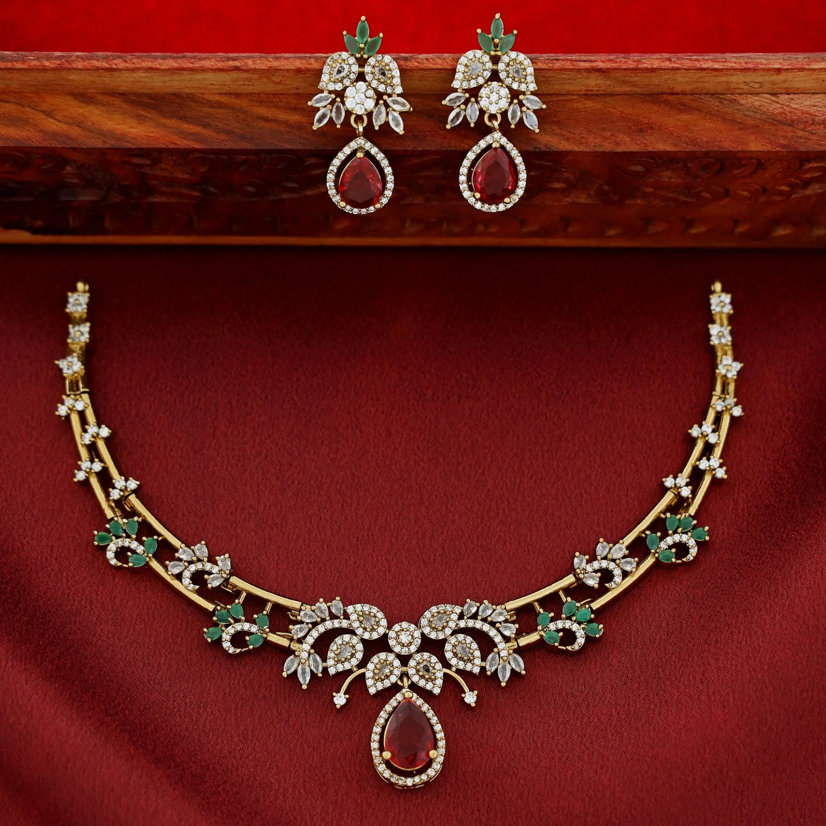 Premium Saanvika AD Stone Stiff Neckpiece With Earring - Image 4