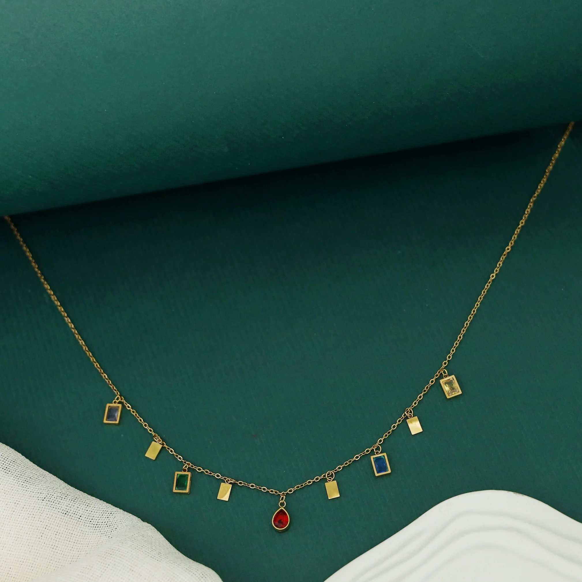 Saavi Rectangle Drop Glossy Stone Neckpiece - Image 2