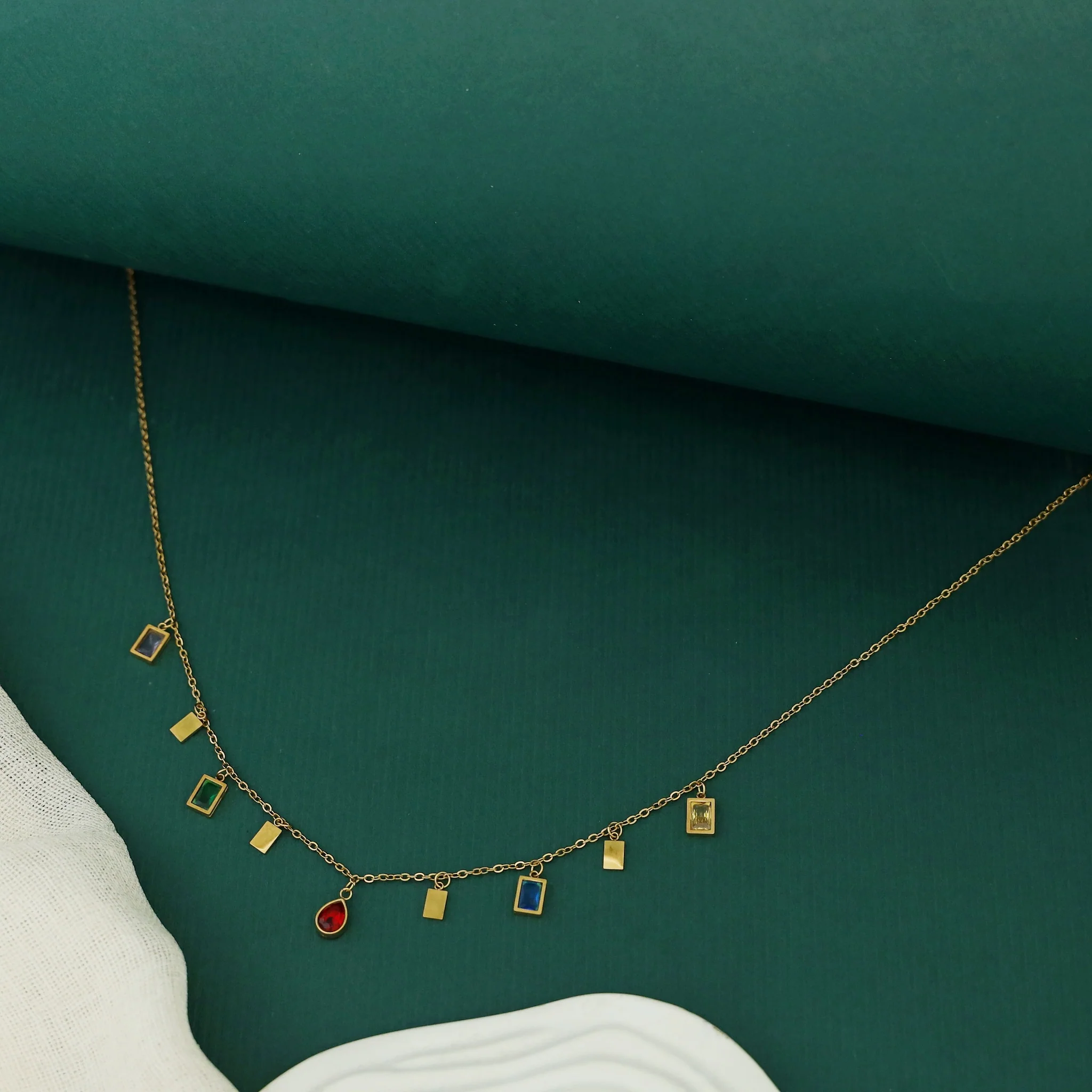 Saavi Rectangle Drop Glossy Stone Neckpiece - Image 3