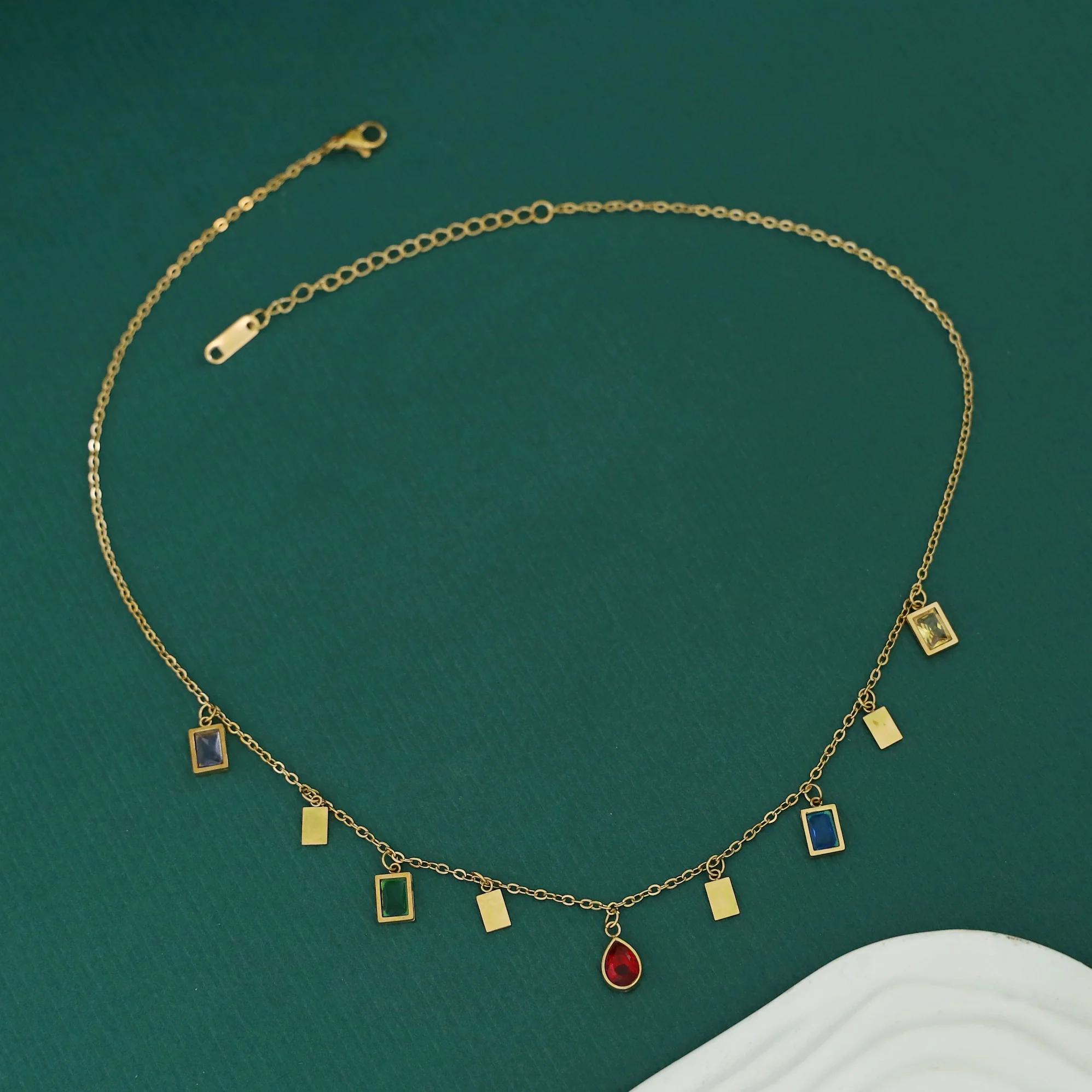 Saavi Rectangle Drop Glossy Stone Neckpiece - Image 4