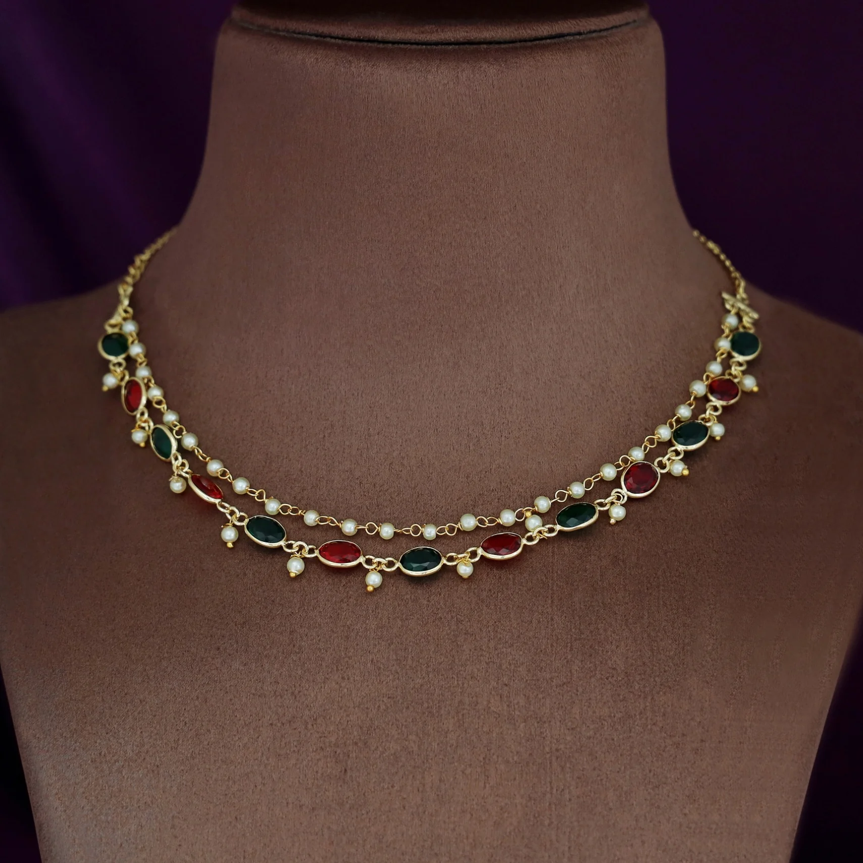 Carly Pearl 2 Layer Oval Glossy Stone Neckpiece - Image 10