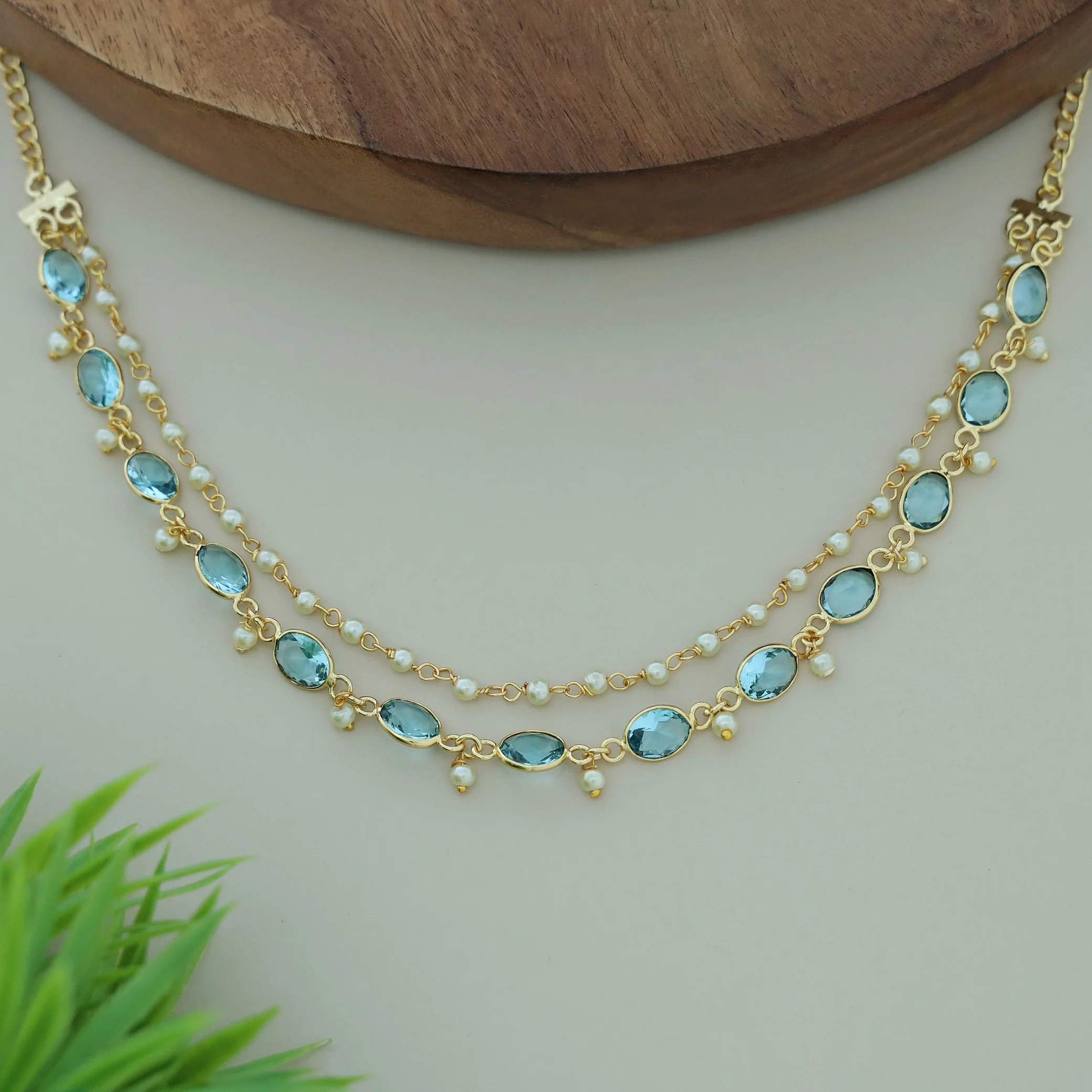 Carly Pearl 2 Layer Oval Glossy Stone Neckpiece - Image 11