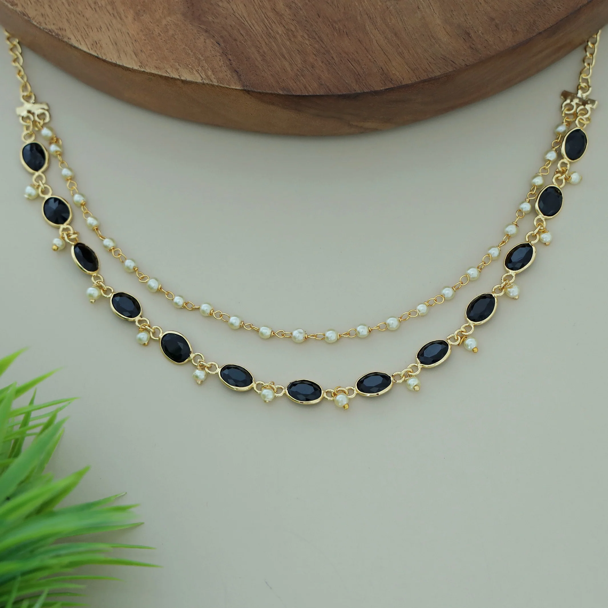Carly Pearl 2 Layer Oval Glossy Stone Neckpiece - Image 12