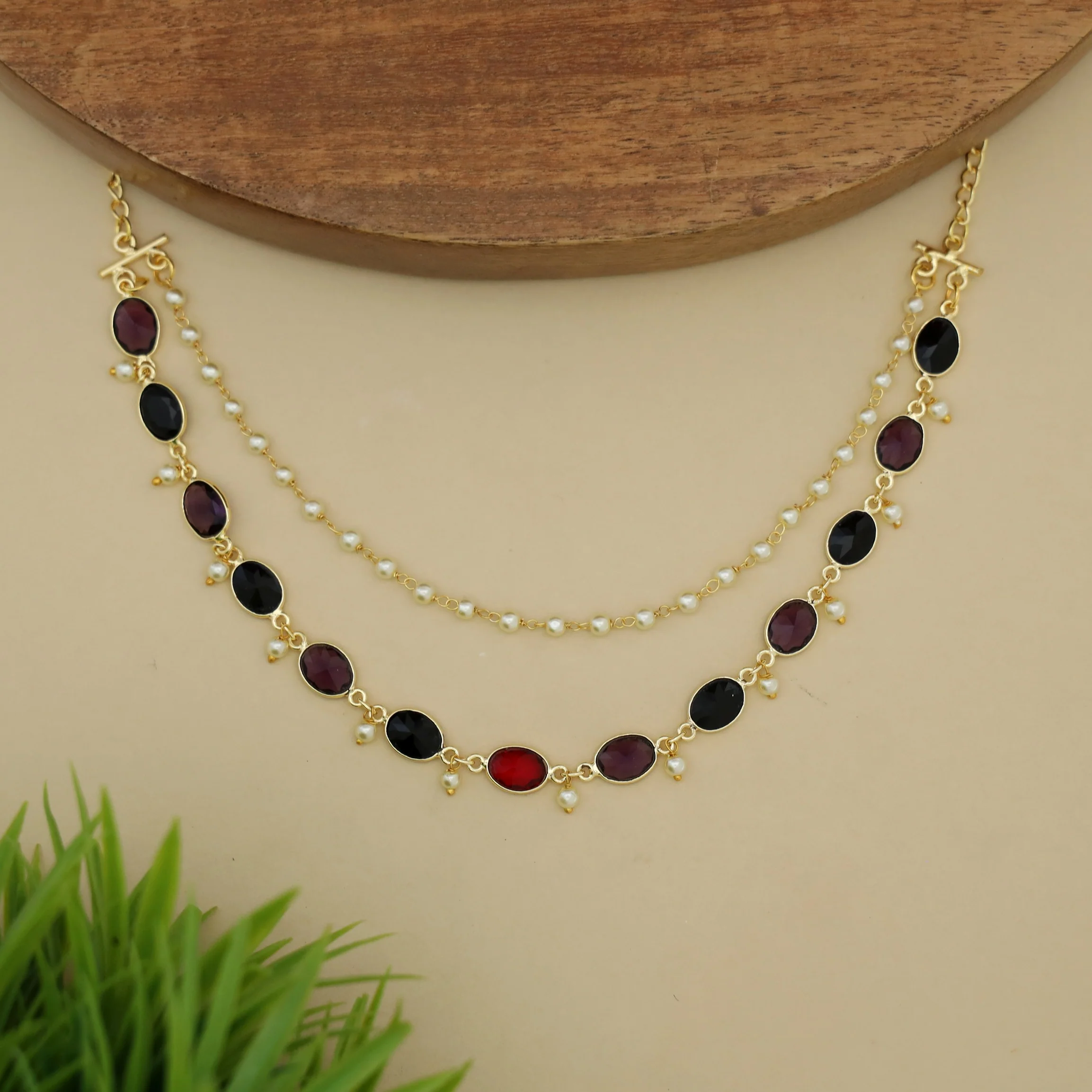 Carly Pearl 2 Layer Oval Glossy Stone Neckpiece - Image 13
