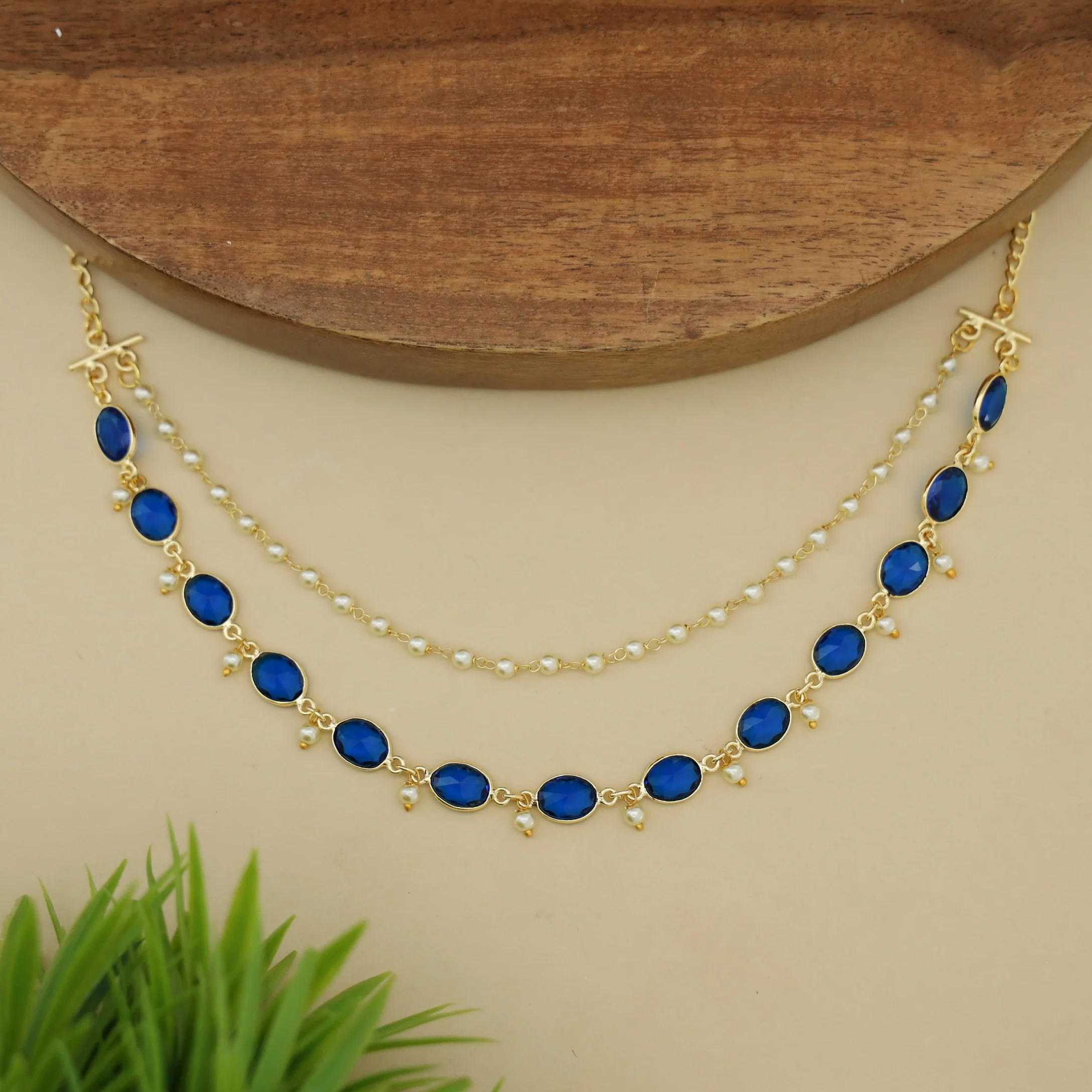 Carly Pearl 2 Layer Oval Glossy Stone Neckpiece - Image 14