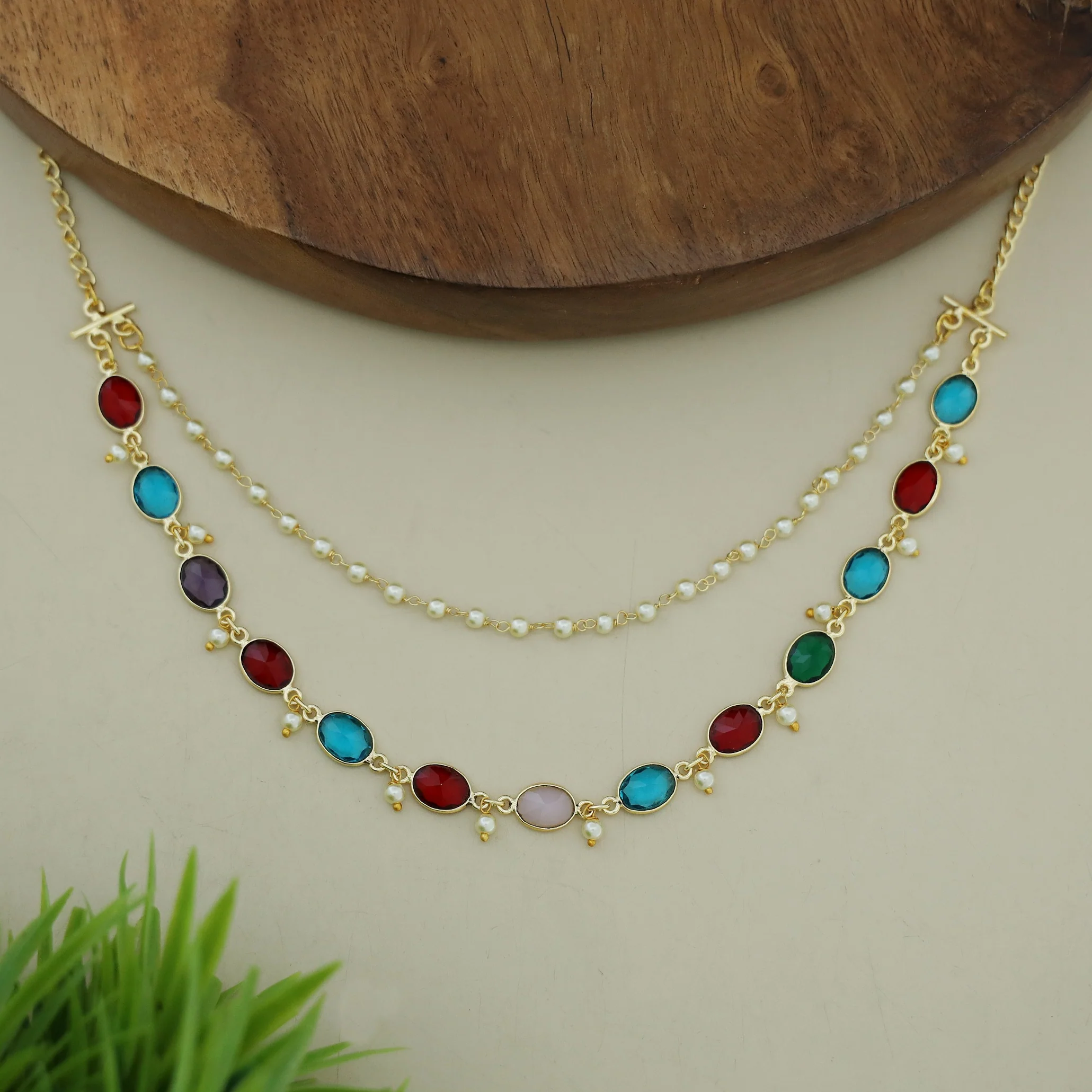 Carly Pearl 2 Layer Oval Glossy Stone Neckpiece - Image 17