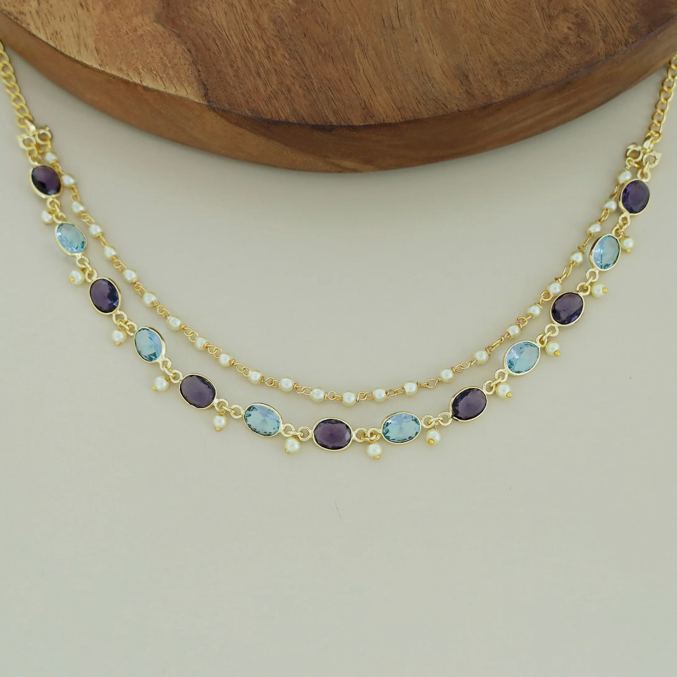 Carly Pearl 2 Layer Oval Glossy Stone Neckpiece - Image 18