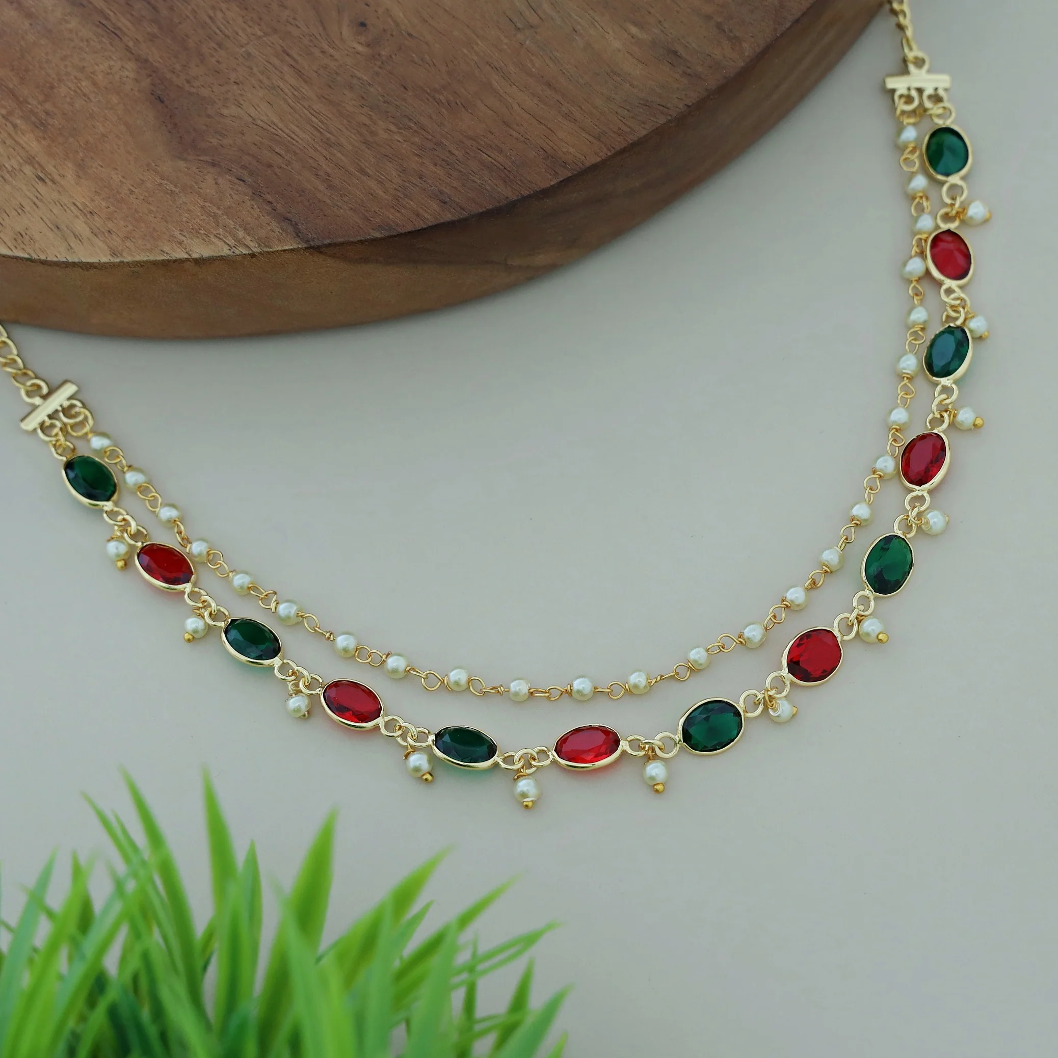 Carly Pearl 2 Layer Oval Glossy Stone Neckpiece - Image 19