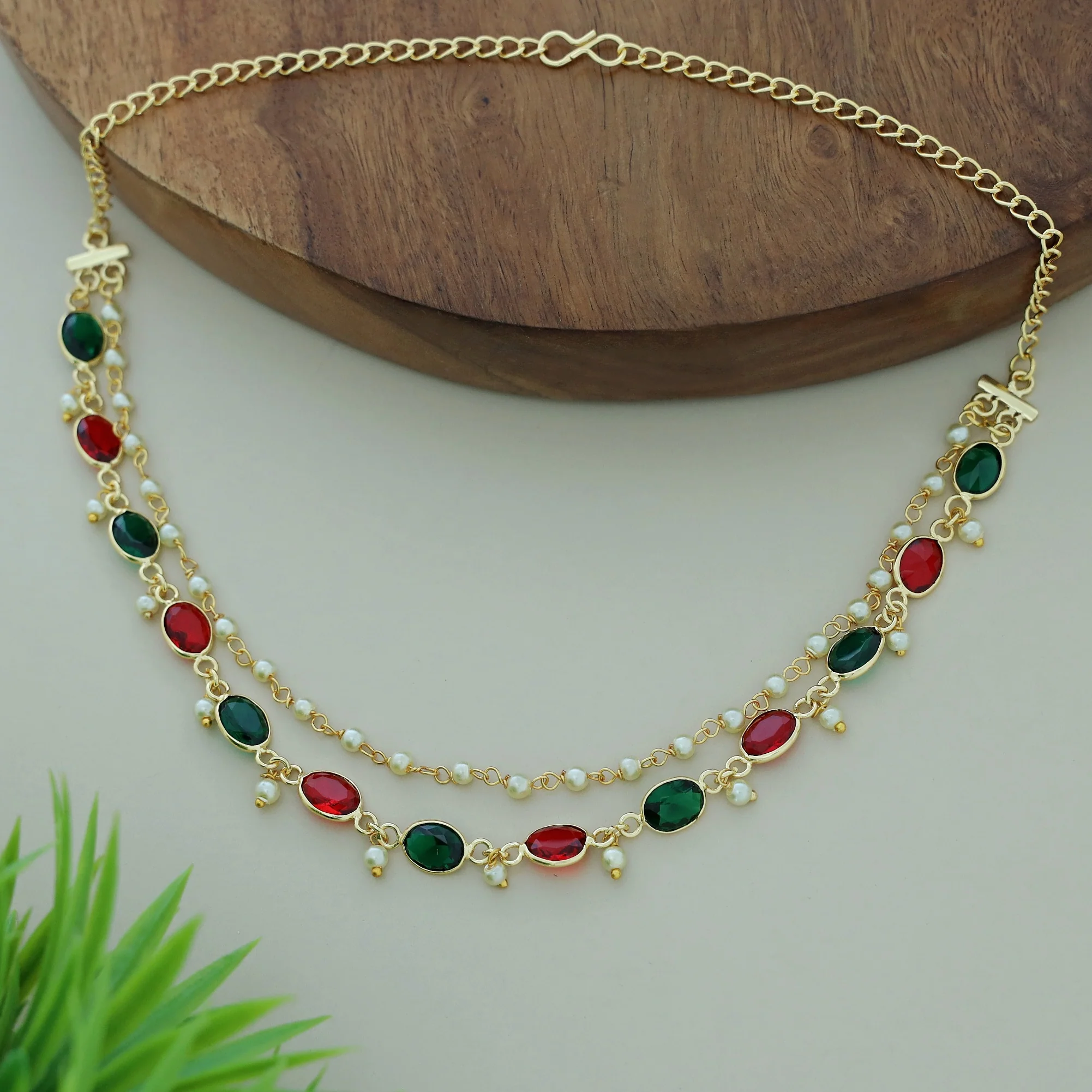 Carly Pearl 2 Layer Oval Glossy Stone Neckpiece - Image 20