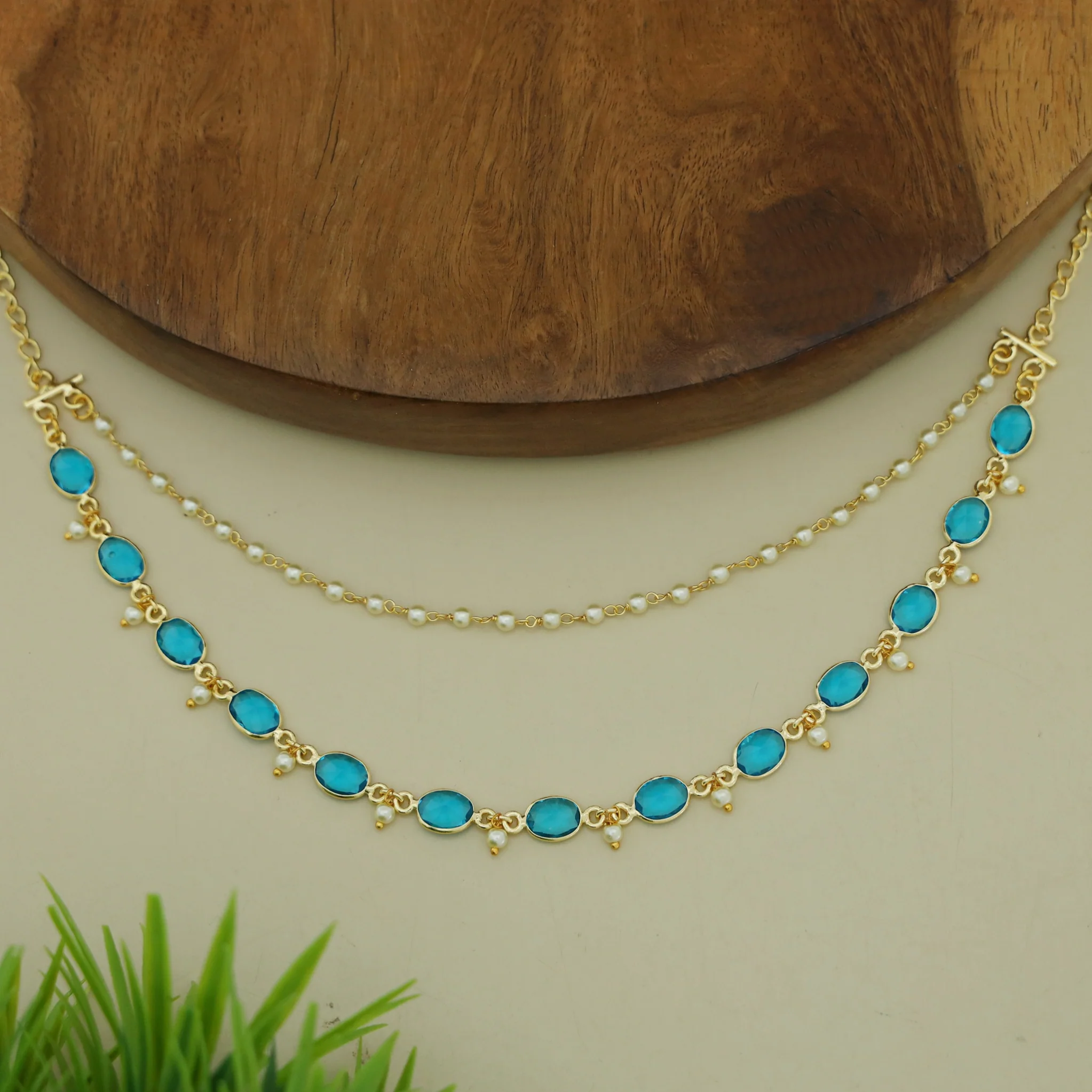 Carly Pearl 2 Layer Oval Glossy Stone Neckpiece - Image 22