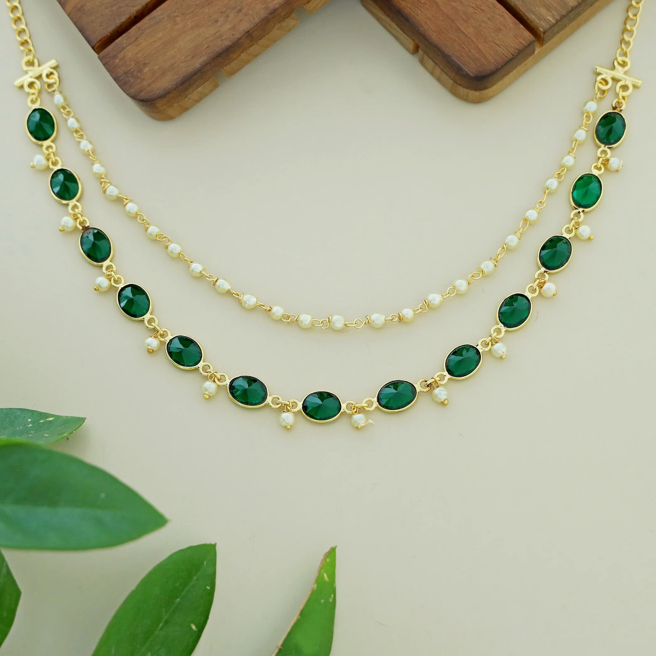 Carly Pearl 2 Layer Oval Glossy Stone Neckpiece - Image 3