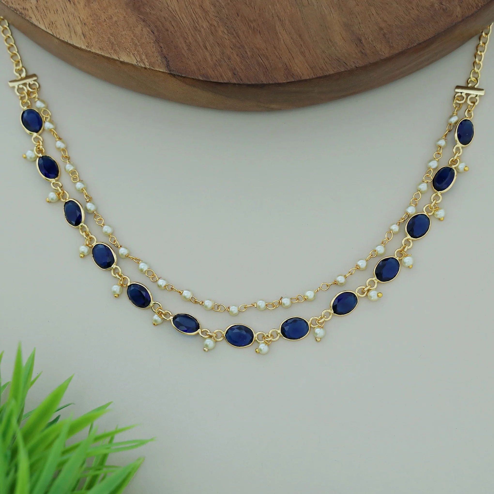 Carly Pearl 2 Layer Oval Glossy Stone Neckpiece - Image 4
