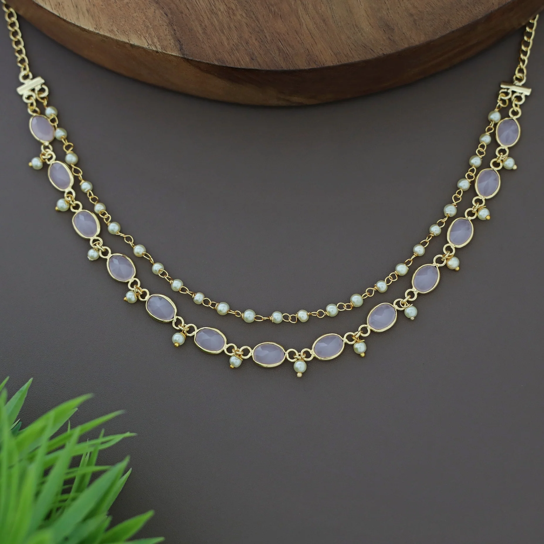 Carly Pearl 2 Layer Oval Glossy Stone Neckpiece - Image 6