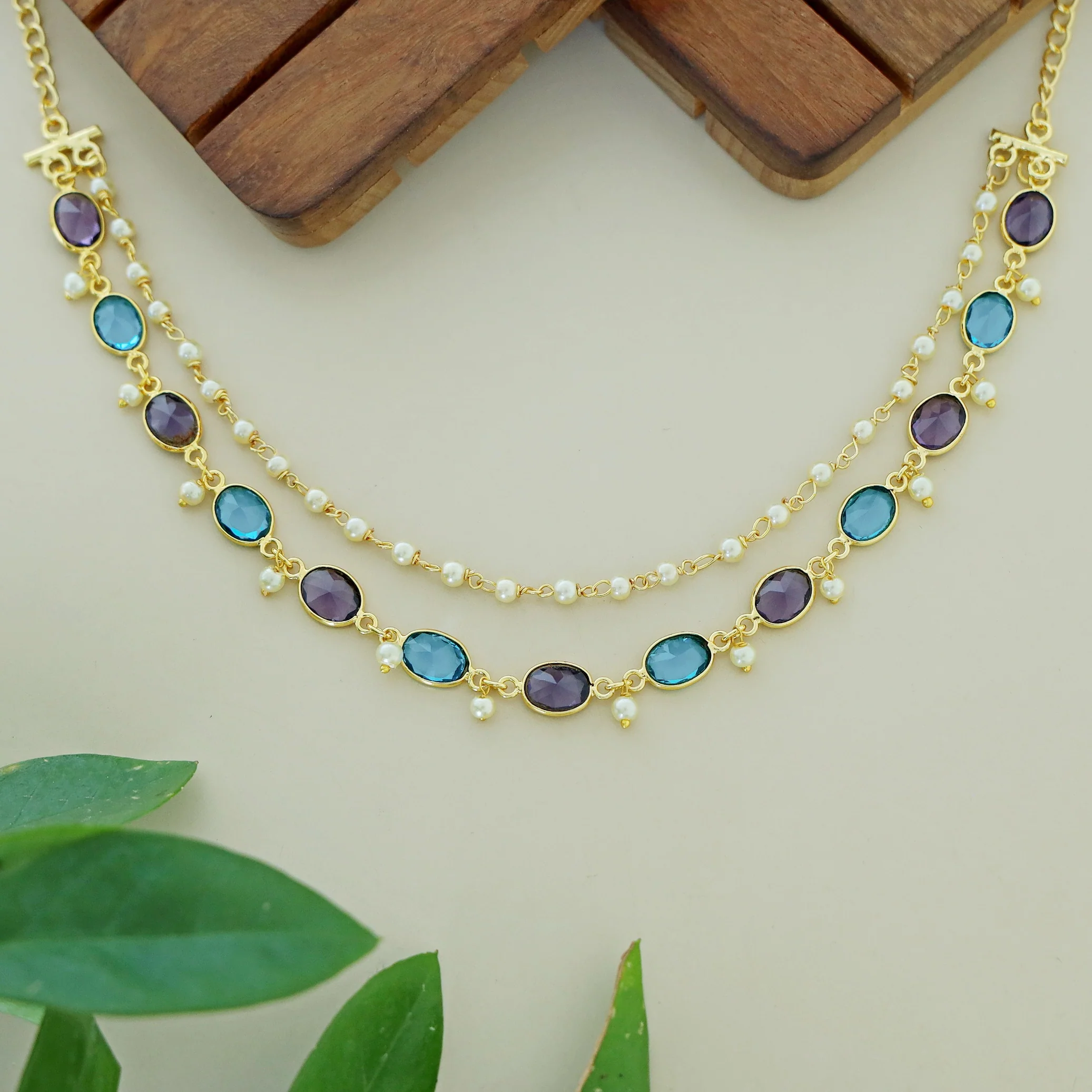 Carly Pearl 2 Layer Oval Glossy Stone Neckpiece - Image 7