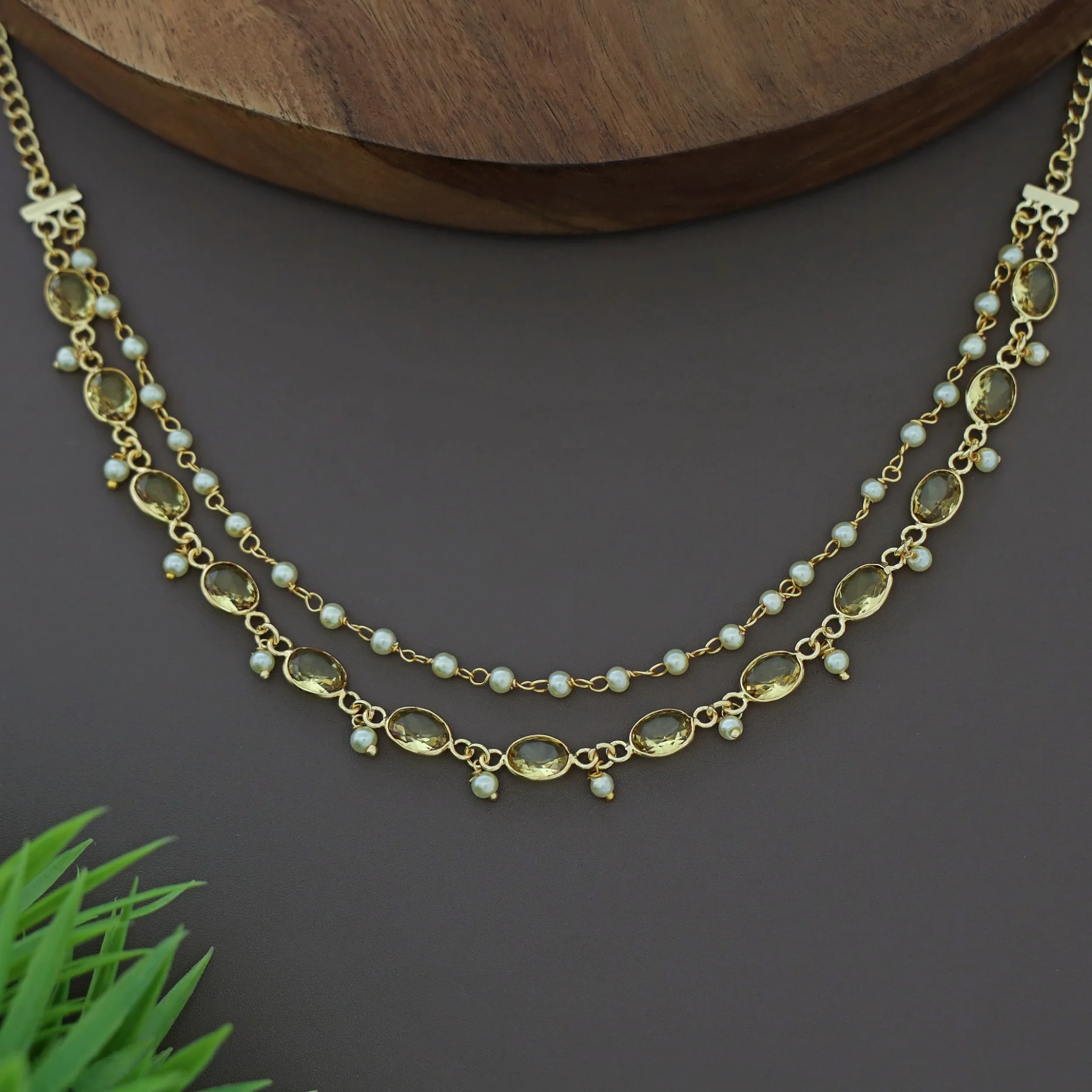 Carly Pearl 2 Layer Oval Glossy Stone Neckpiece - Image 8