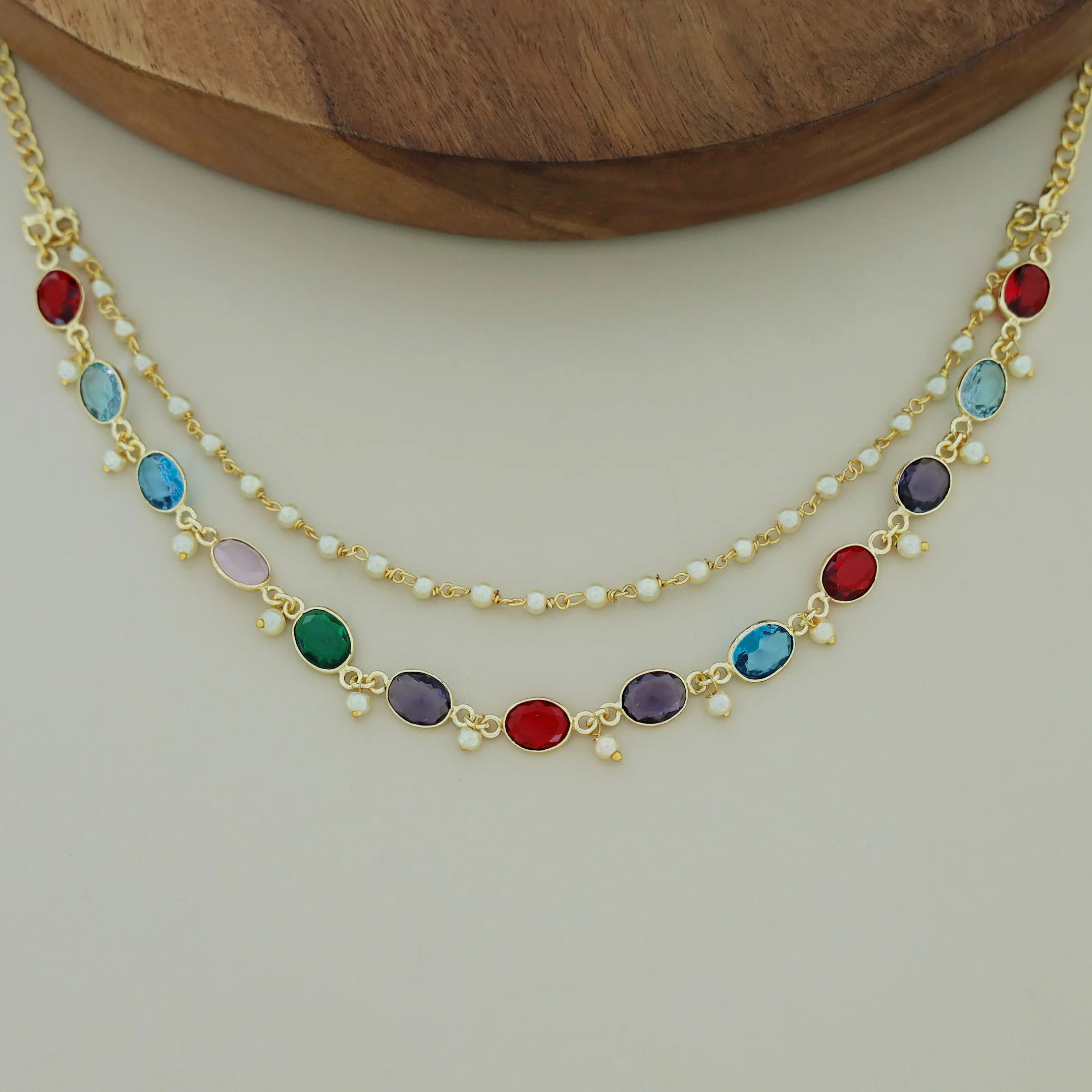 Carly Pearl 2 Layer Oval Glossy Stone Neckpiece - Image 9