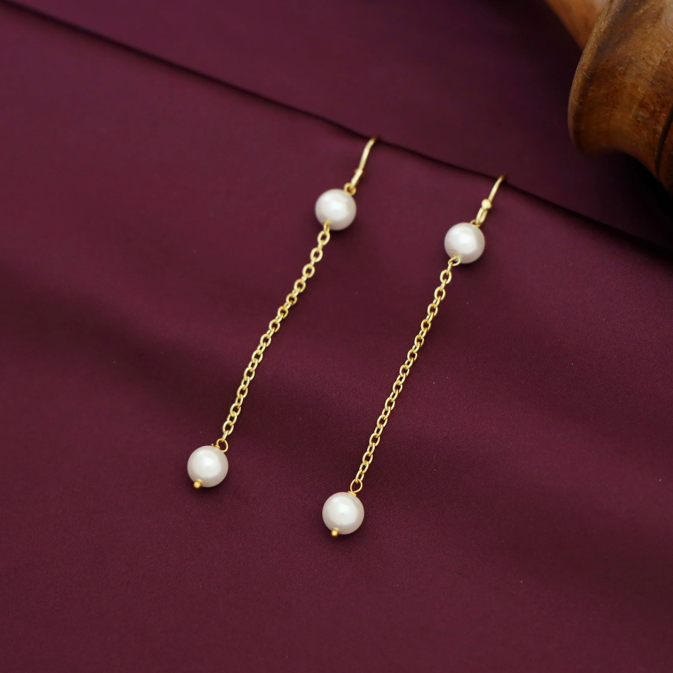 Safiya Dual Pearl Long Golden Chain Drop - Image 3