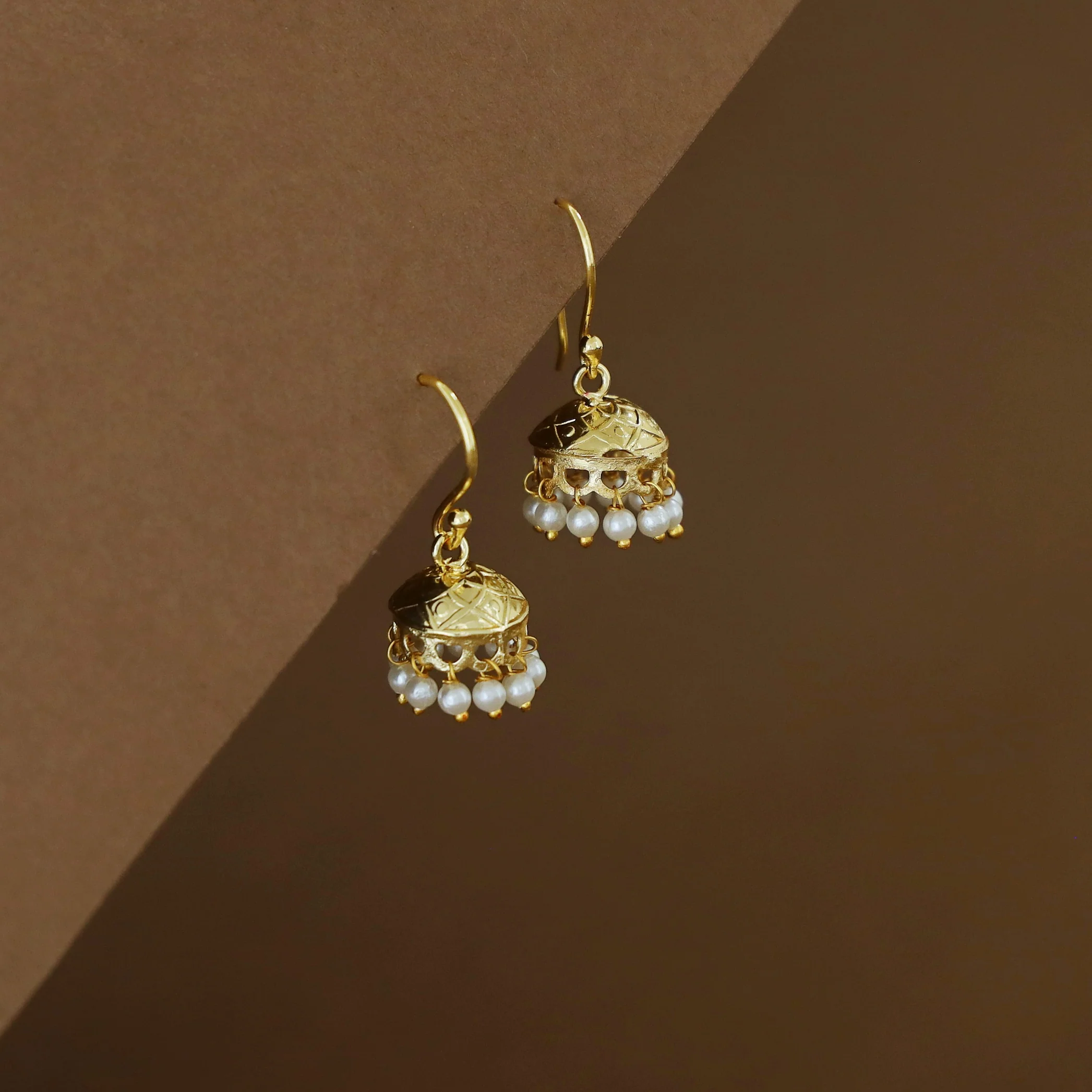 Sage Golden Pearl Drop Jhumka - Image 2