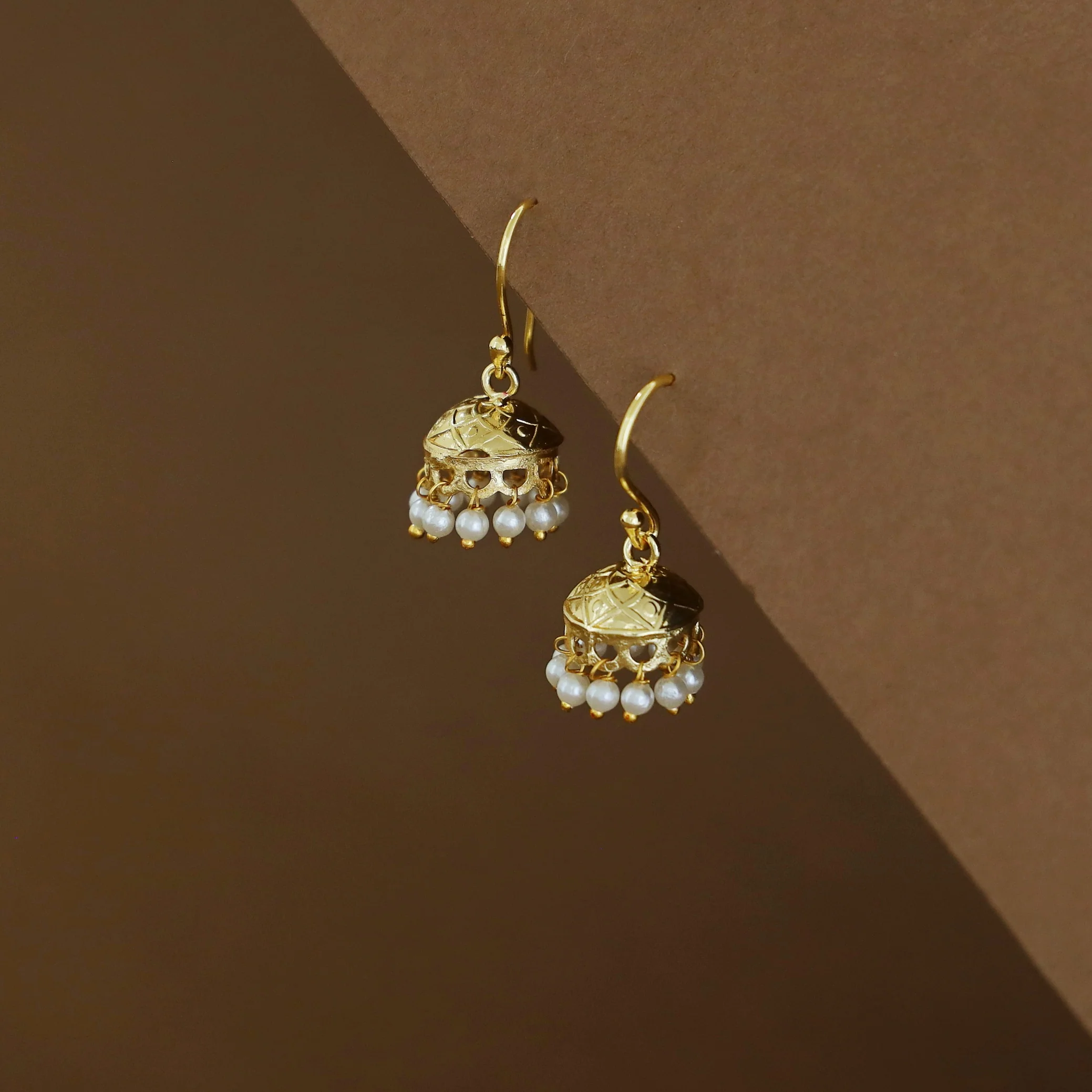 Sage Golden Pearl Drop Jhumka - Image 3